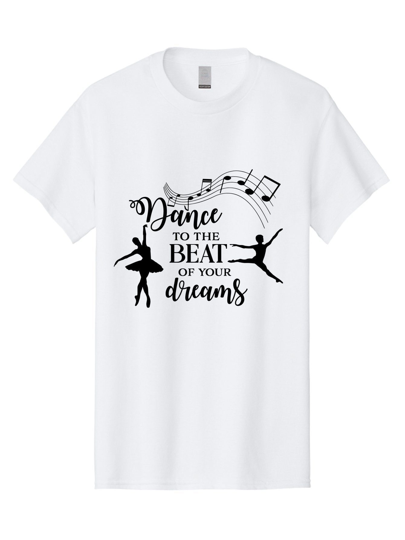Dance-To-The-Beat-Of-Your-Dreams Men'S Graphic Tee, 100% Cotton, Comfortable Casual Summer Wear, Machine Washable, Dance Inspiration, Motivational Quote, Ballet Dancers, Rhythmic Movement, Dancing Silhouettes, Music Notes, Inspirational Words, Aac624 3