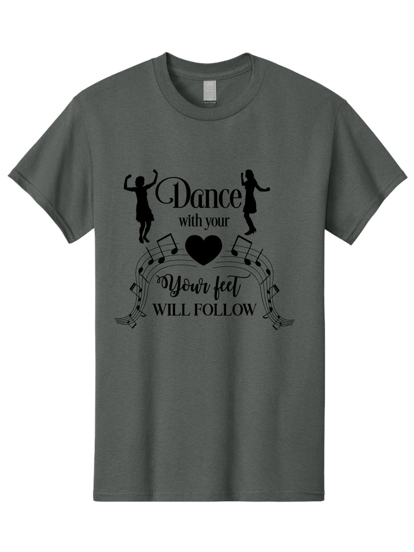 Dance-With-Your Men'S Graphic Tee, 100% Cotton, Comfortable Casual Summer Wear, Machine Washable, Dance Silhouettes, Dancing With Heart, Motivational Quote, Dance With Your Heart, Your Feet Will Follow, Musical Notes, Dancing Figures, Aac625 8
