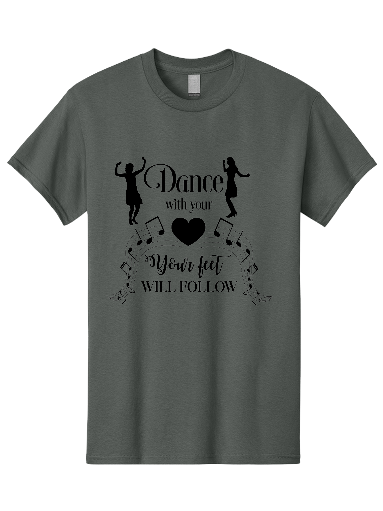 Dance-With-Your Men'S Graphic Tee, 100% Cotton, Comfortable Casual Summer Wear, Machine Washable, Dance Silhouettes, Dancing With Heart, Motivational Quote, Dance With Your Heart, Your Feet Will Follow, Musical Notes, Dancing Figures, Aac625 11