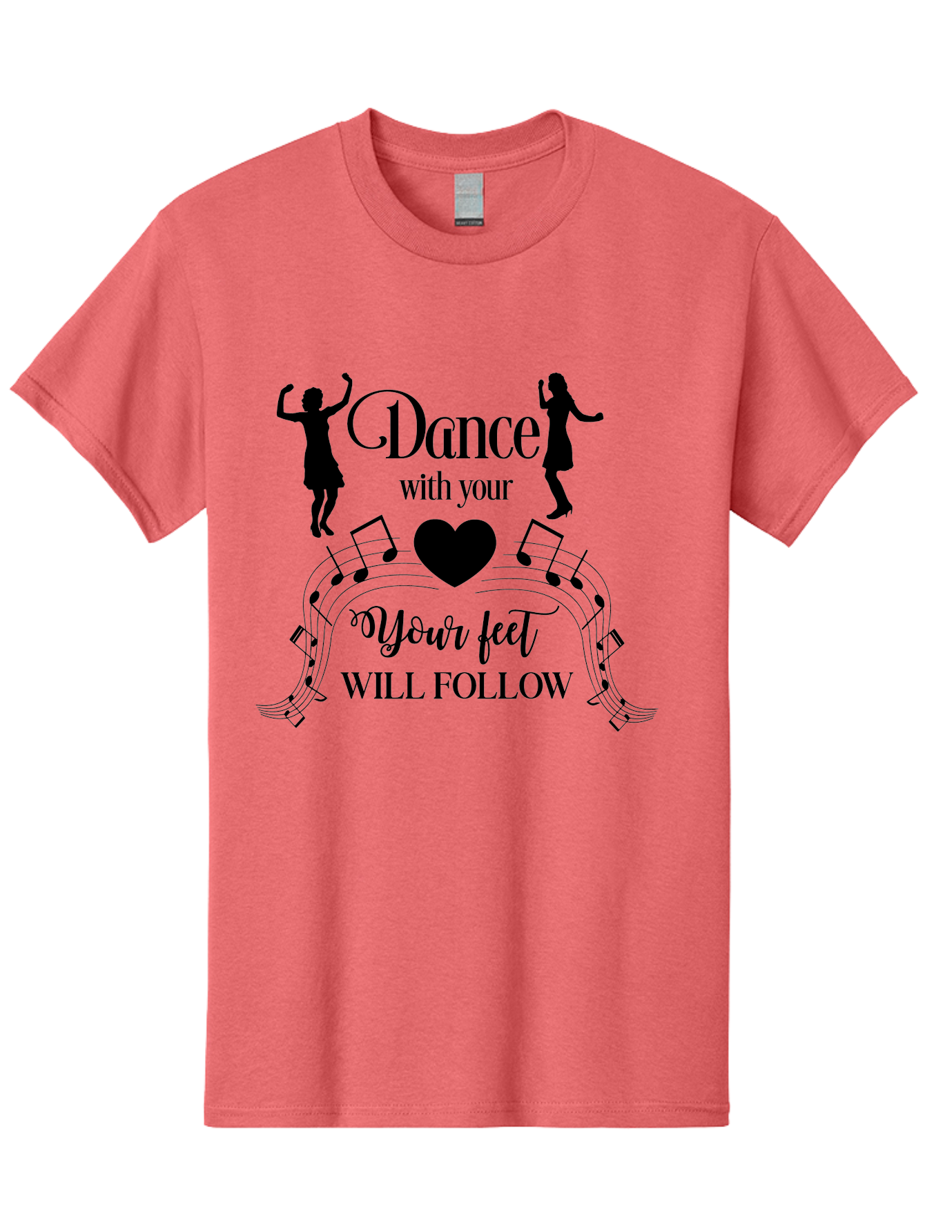 Dance-With-Your Men'S Graphic Tee, 100% Cotton, Comfortable Casual Summer Wear, Machine Washable, Dance Silhouettes, Dancing With Heart, Motivational Quote, Dance With Your Heart, Your Feet Will Follow, Musical Notes, Dancing Figures, Aac625 7