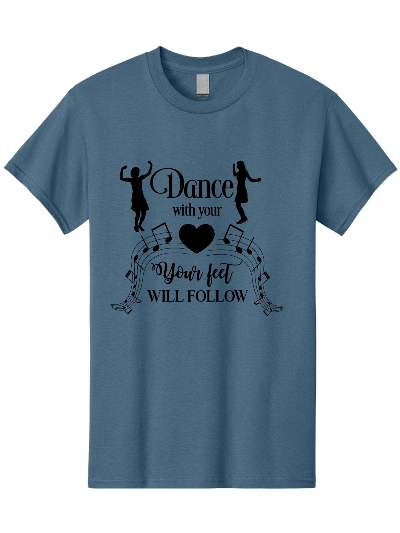 Dance-With-Your Men'S Graphic Tee, 100% Cotton, Comfortable Casual Summer Wear, Machine Washable, Dance Silhouettes, Dancing With Heart, Motivational Quote, Dance With Your Heart, Your Feet Will Follow, Musical Notes, Dancing Figures, Aac625 6