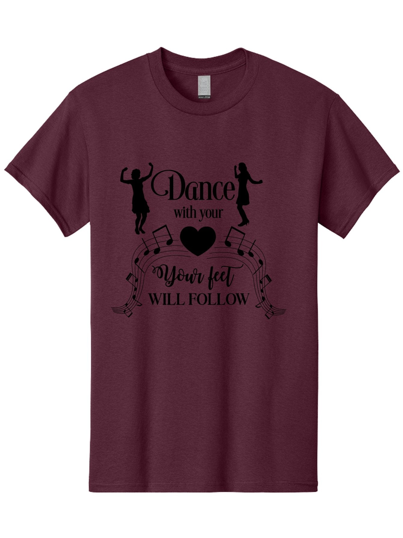 Dance-With-Your Men'S Graphic Tee, 100% Cotton, Comfortable Casual Summer Wear, Machine Washable, Dance Silhouettes, Dancing With Heart, Motivational Quote, Dance With Your Heart, Your Feet Will Follow, Musical Notes, Dancing Figures, Aac625 14
