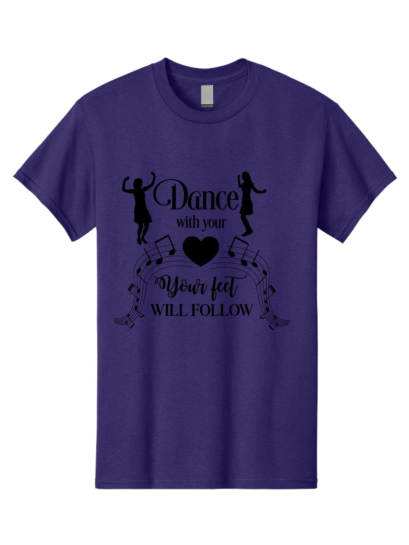 Dance-With-Your Men'S Graphic Tee, 100% Cotton, Comfortable Casual Summer Wear, Machine Washable, Dance Silhouettes, Dancing With Heart, Motivational Quote, Dance With Your Heart, Your Feet Will Follow, Musical Notes, Dancing Figures, Aac625 4
