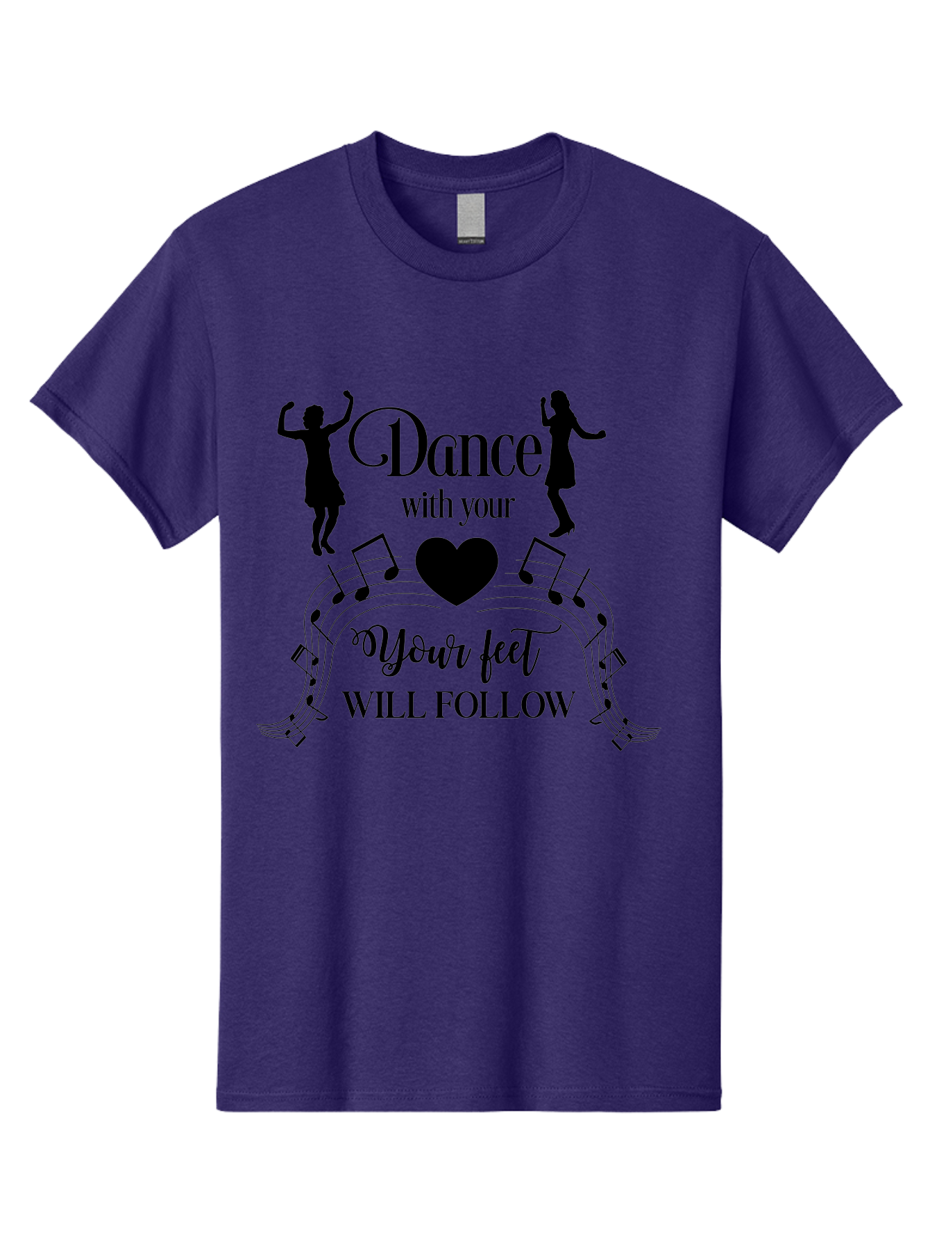 Dance-With-Your Men'S Graphic Tee, 100% Cotton, Comfortable Casual Summer Wear, Machine Washable, Dance Silhouettes, Dancing With Heart, Motivational Quote, Dance With Your Heart, Your Feet Will Follow, Musical Notes, Dancing Figures, Aac625 23