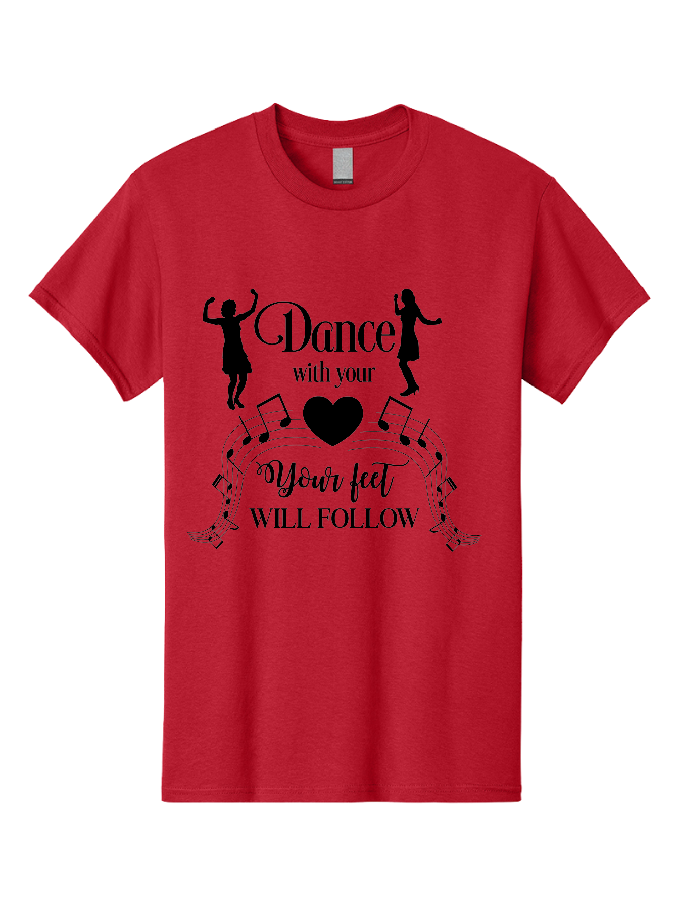 Dance-With-Your Men'S Graphic Tee, 100% Cotton, Comfortable Casual Summer Wear, Machine Washable, Dance Silhouettes, Dancing With Heart, Motivational Quote, Dance With Your Heart, Your Feet Will Follow, Musical Notes, Dancing Figures, Aac625 5