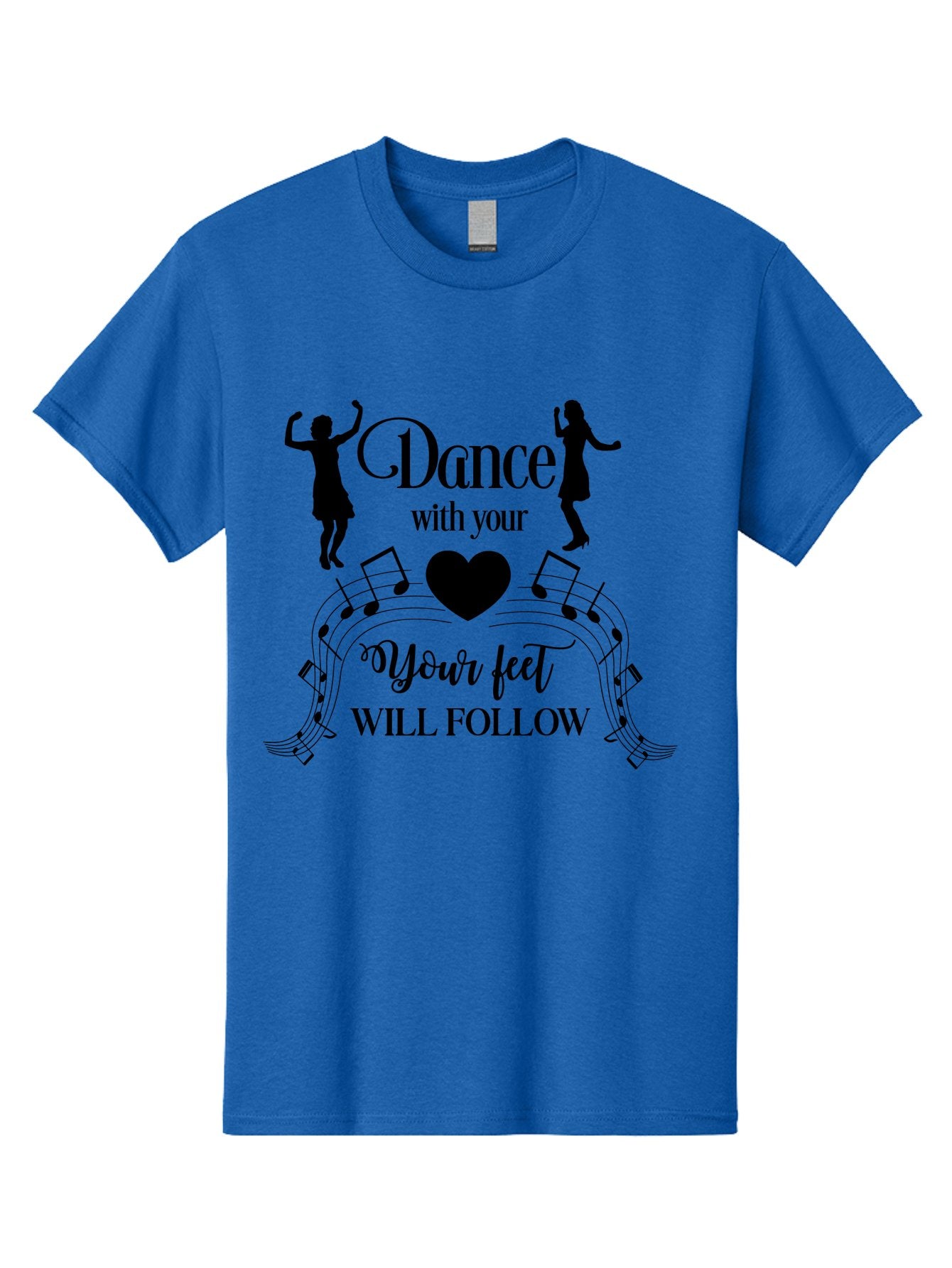 Dance-With-Your Men'S Graphic Tee, 100% Cotton, Comfortable Casual Summer Wear, Machine Washable, Dance Silhouettes, Dancing With Heart, Motivational Quote, Dance With Your Heart, Your Feet Will Follow, Musical Notes, Dancing Figures, Aac625 3