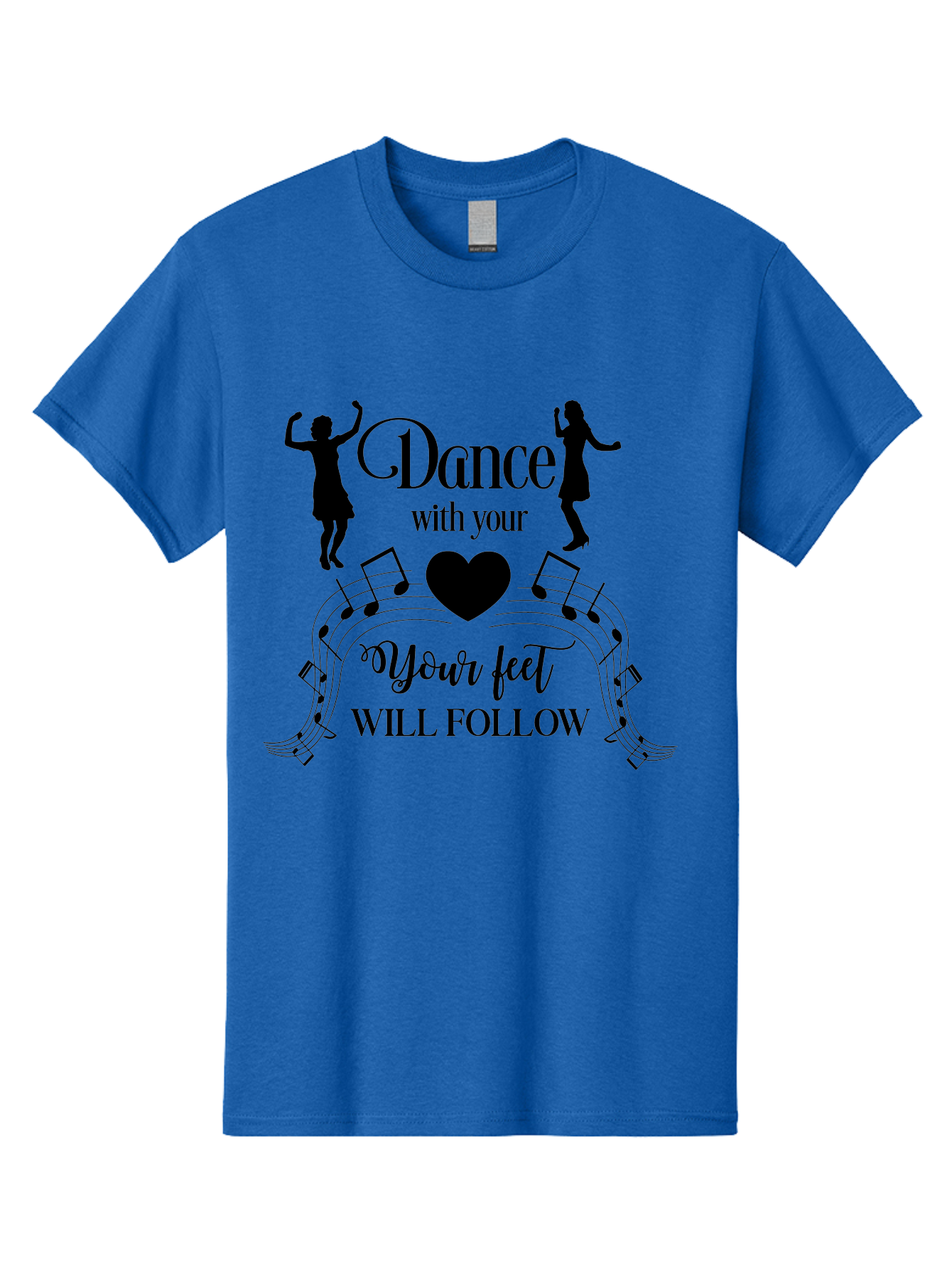 Dance-With-Your Men'S Graphic Tee, 100% Cotton, Comfortable Casual Summer Wear, Machine Washable, Dance Silhouettes, Dancing With Heart, Motivational Quote, Dance With Your Heart, Your Feet Will Follow, Musical Notes, Dancing Figures, Aac625 17