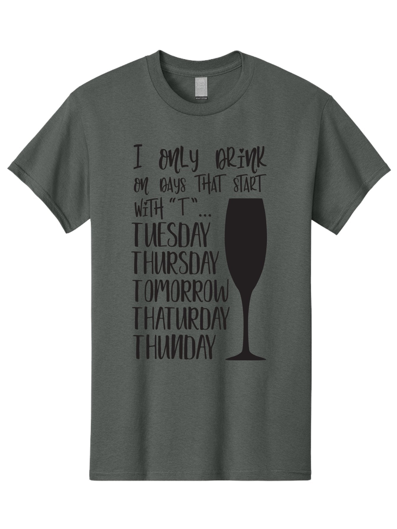 Days-That-Start-With-T Men'S Graphic Tee, 100% Cotton, Comfortable Casual Summer Wear, Machine Washable, Humorous Quote, Funny Saying, Wine Glass, Drinking Joke, Tuesday, Thursday, Tomorrow, That'Urday, Thunday, Playful Humor, Party Vibes, Aac628 6