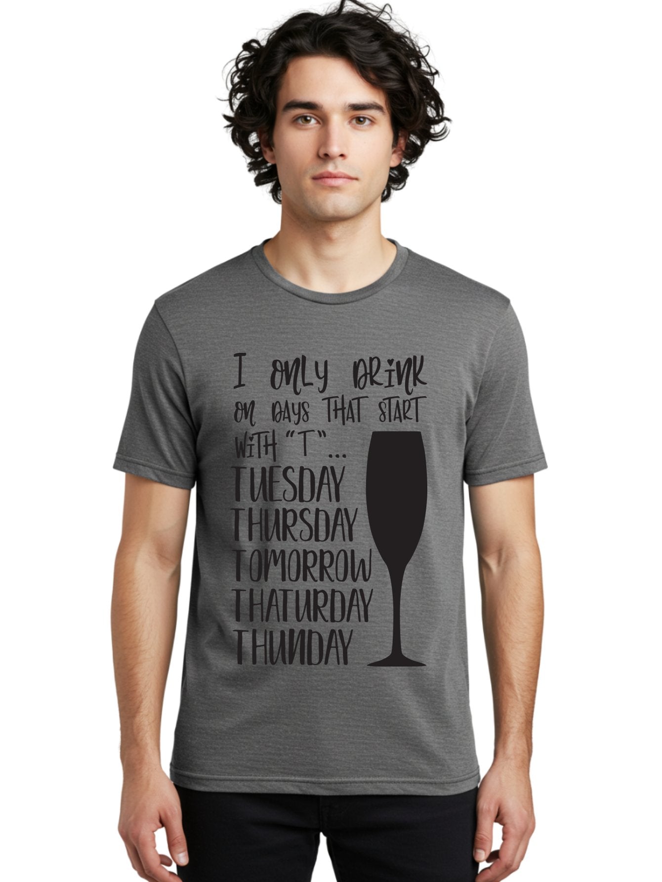 Days-That-Start-With-T Men'S Graphic Tee, 100% Cotton, Comfortable Casual Summer Wear, Machine Washable, Humorous Quote, Funny Saying, Wine Glass, Drinking Joke, Tuesday, Thursday, Tomorrow, That'Urday, Thunday, Playful Humor, Party Vibes, Aac628 16