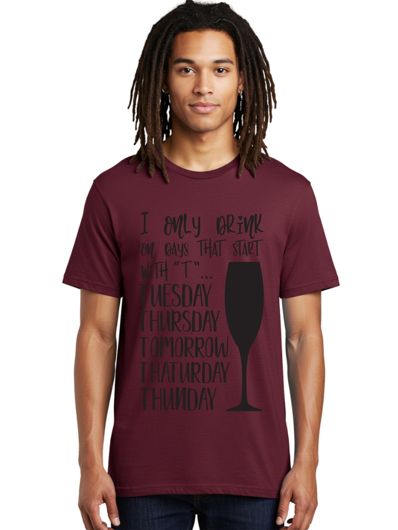 Days-That-Start-With-T Men'S Graphic Tee, 100% Cotton, Comfortable Casual Summer Wear, Machine Washable, Humorous Quote, Funny Saying, Wine Glass, Drinking Joke, Tuesday, Thursday, Tomorrow, That'Urday, Thunday, Playful Humor, Party Vibes, Aac628 28
