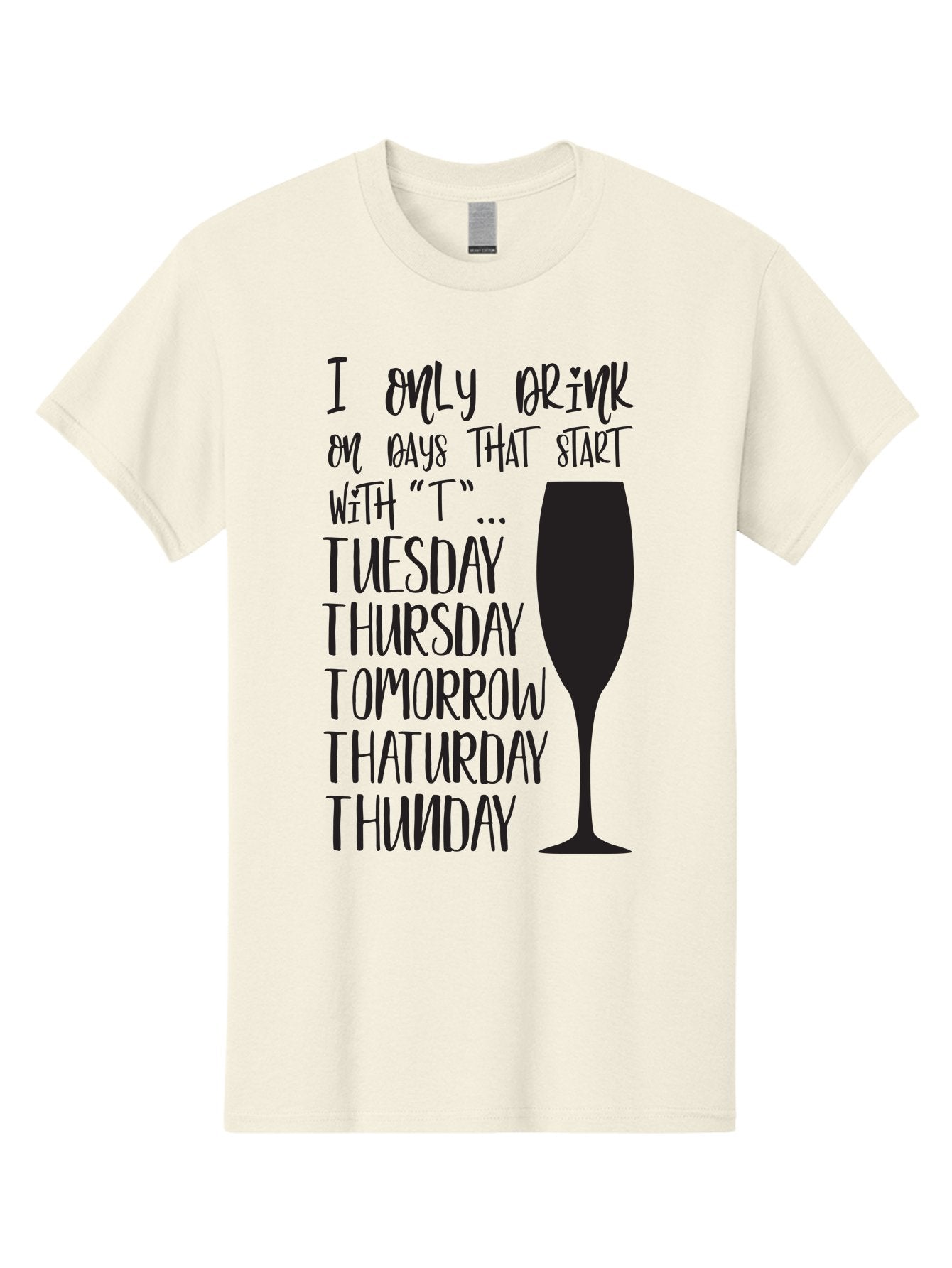 Days-That-Start-With-T Men'S Graphic Tee, 100% Cotton, Comfortable Casual Summer Wear, Machine Washable, Humorous Quote, Funny Saying, Wine Glass, Drinking Joke, Tuesday, Thursday, Tomorrow, That'Urday, Thunday, Playful Humor, Party Vibes, Aac628 14