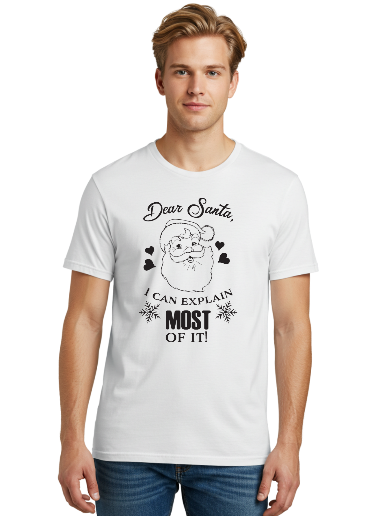 Dear-Santa-I-Can-Explain Men'S Graphic Tee, 100% Cotton, Comfortable Casual Summer Wear, Machine Washable, Humorous Santa Claus, Funny Christmas Quote, Dear Santa I Can Explain Most Of It, Christmas Humor, Holiday Joke, Santa Illustration, Aac630