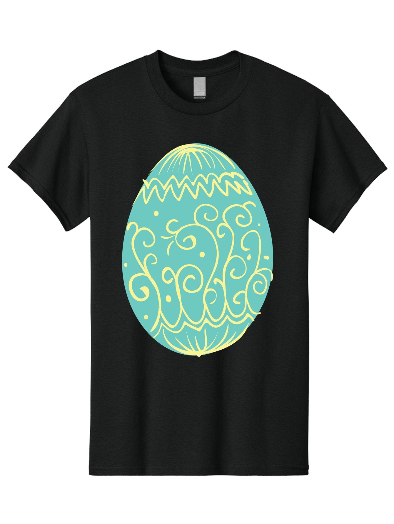 Decorated-Easter-Egg-1 Men'S Graphic Tee, 100% Cotton, Comfortable Casual Summer Wear, Machine Washable, Decorative Easter Egg, Yellow Swirls, Blue Egg, Festive Design, Spring Theme, Easter Symbol, Intricate Patterns, Abstract Art, Aac632 10