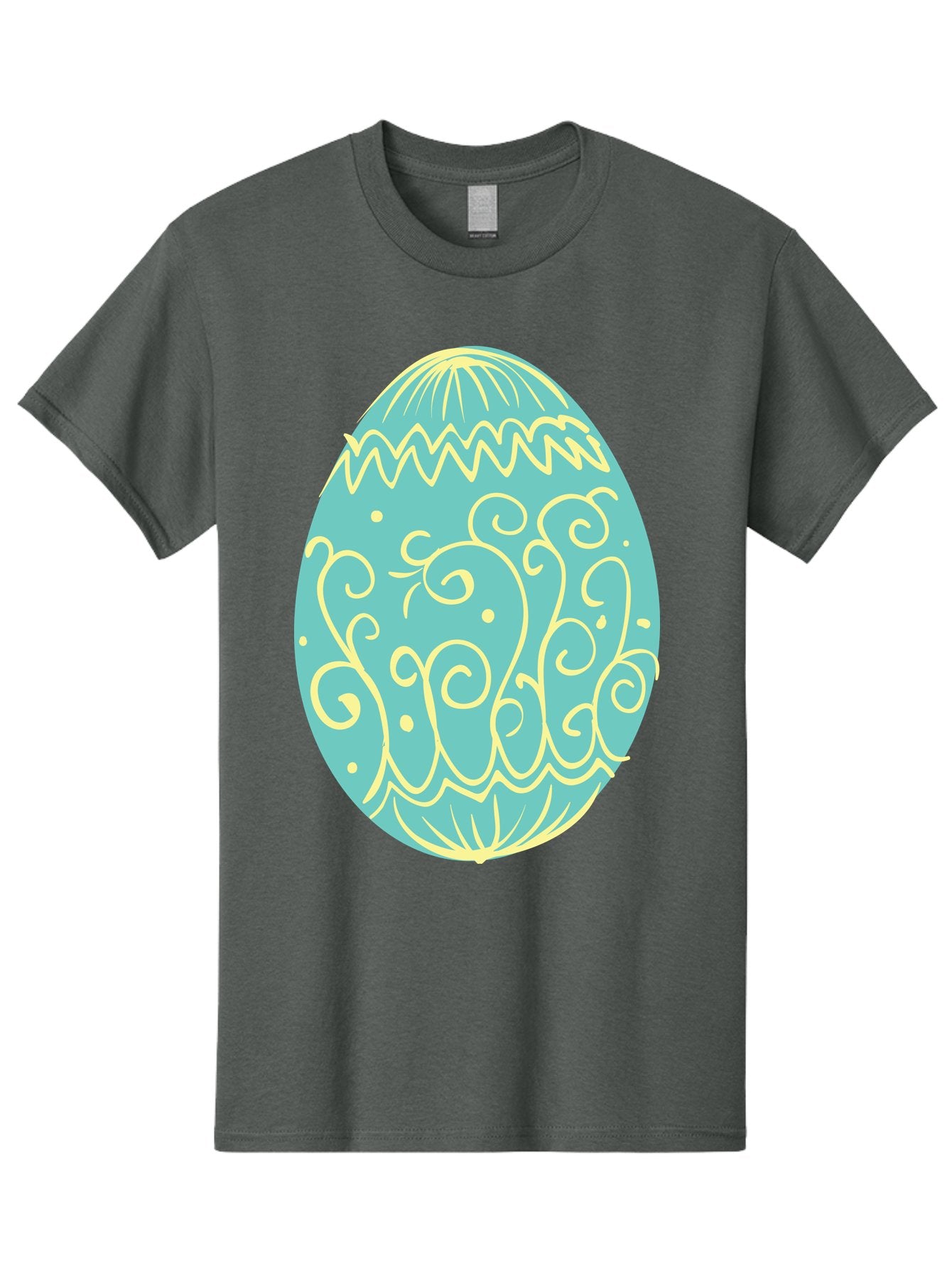 Decorated-Easter-Egg-1 Men'S Graphic Tee, 100% Cotton, Comfortable Casual Summer Wear, Machine Washable, Decorative Easter Egg, Yellow Swirls, Blue Egg, Festive Design, Spring Theme, Easter Symbol, Intricate Patterns, Abstract Art, Aac632 12