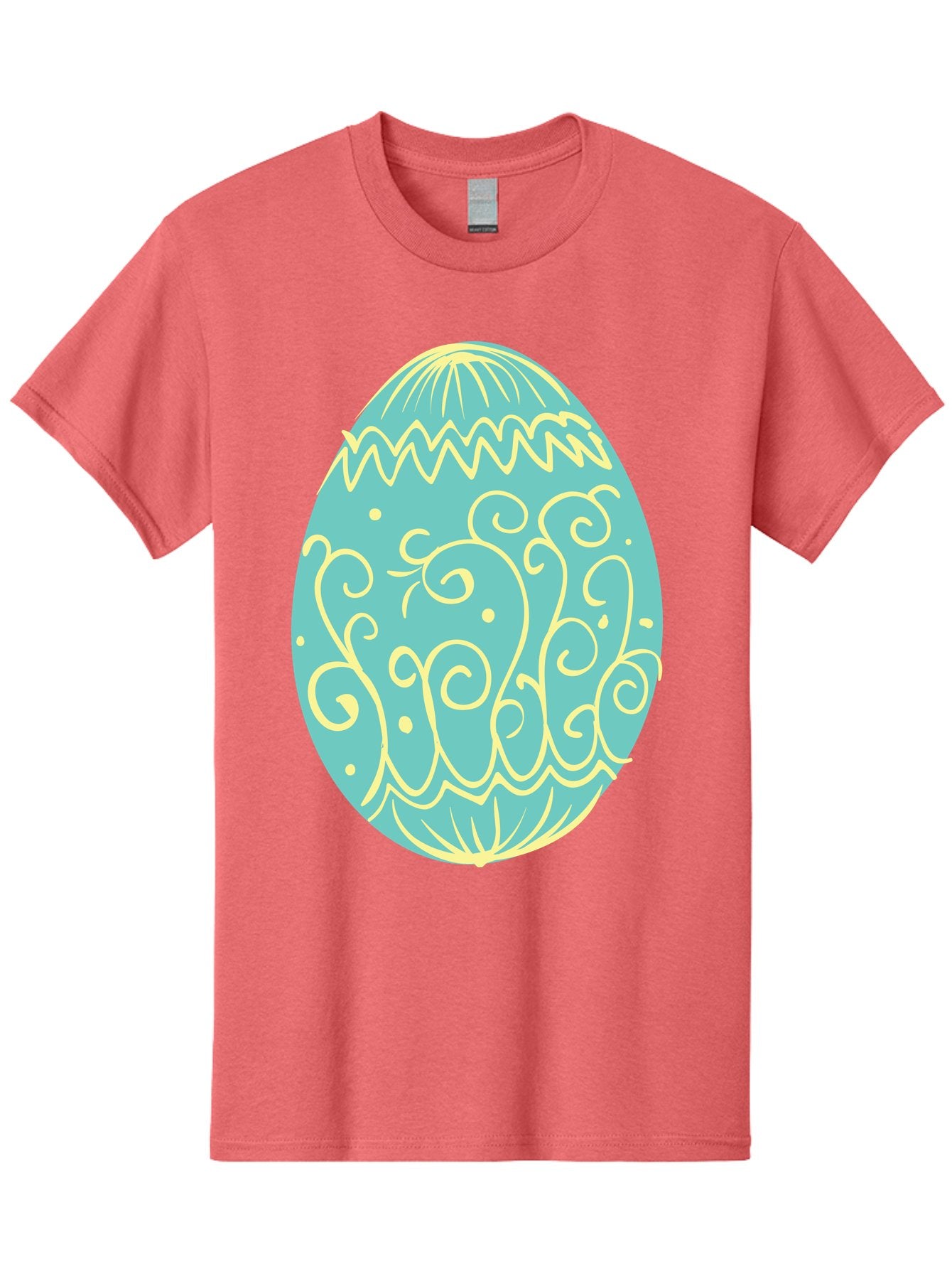 Decorated-Easter-Egg-1 Men'S Graphic Tee, 100% Cotton, Comfortable Casual Summer Wear, Machine Washable, Decorative Easter Egg, Yellow Swirls, Blue Egg, Festive Design, Spring Theme, Easter Symbol, Intricate Patterns, Abstract Art, Aac632 5