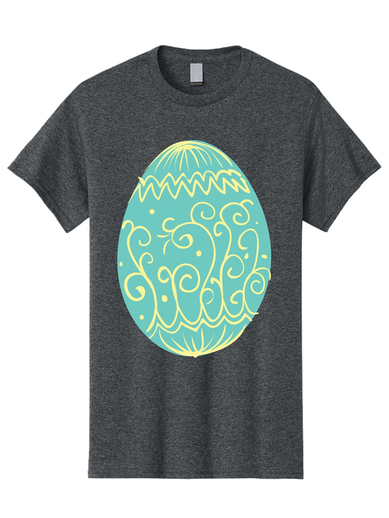 Decorated-Easter-Egg-1 Men'S Graphic Tee, 100% Cotton, Comfortable Casual Summer Wear, Machine Washable, Decorative Easter Egg, Yellow Swirls, Blue Egg, Festive Design, Spring Theme, Easter Symbol, Intricate Patterns, Abstract Art, Aac632 15