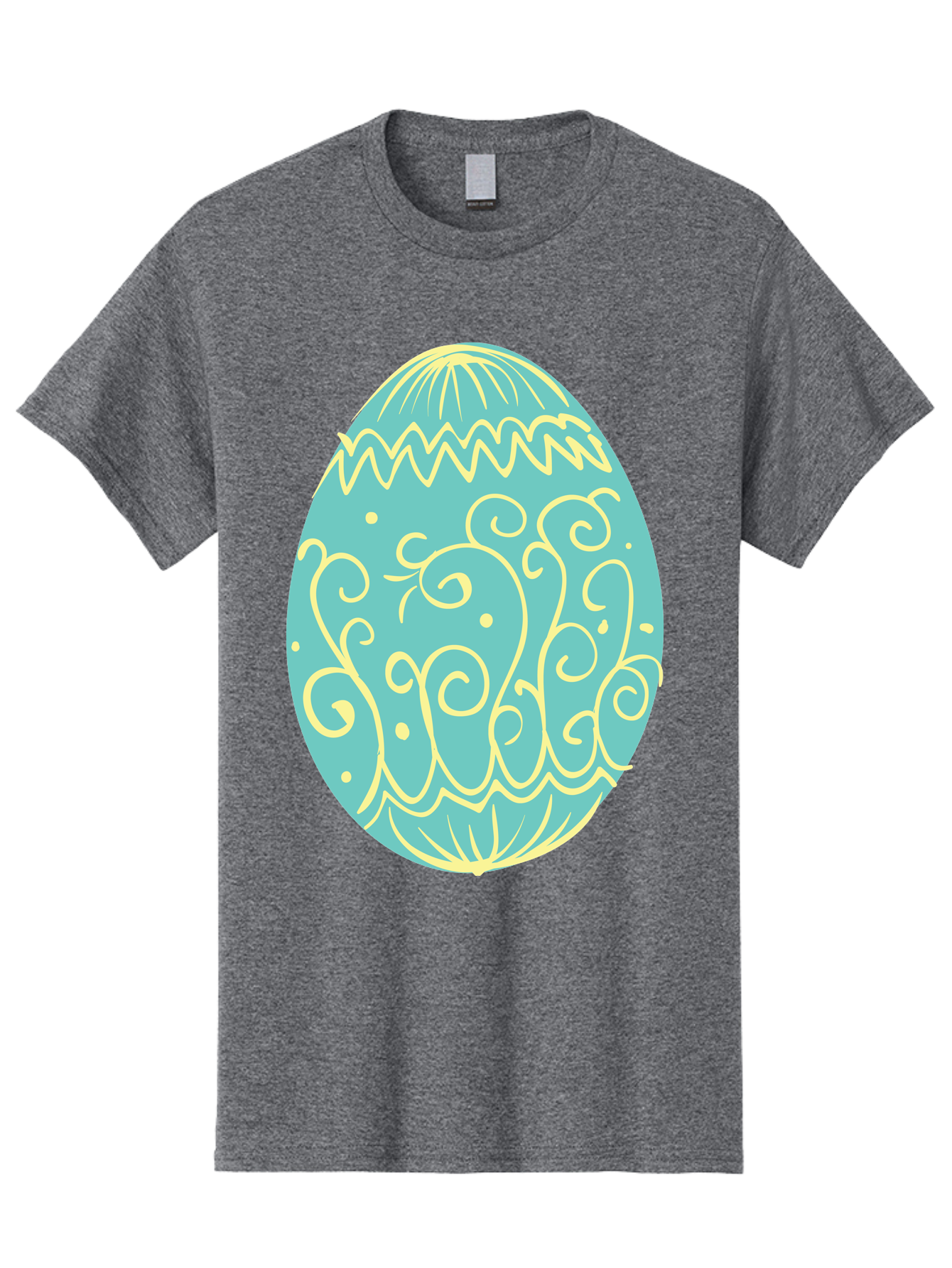 Decorated-Easter-Egg-1 Men'S Graphic Tee, 100% Cotton, Comfortable Casual Summer Wear, Machine Washable, Decorative Easter Egg, Yellow Swirls, Blue Egg, Festive Design, Spring Theme, Easter Symbol, Intricate Patterns, Abstract Art, Aac632 19