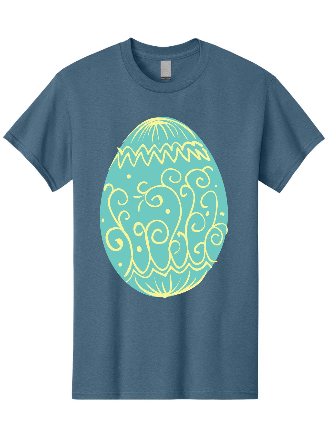 Decorated-Easter-Egg-1 Men'S Graphic Tee, 100% Cotton, Comfortable Casual Summer Wear, Machine Washable, Decorative Easter Egg, Yellow Swirls, Blue Egg, Festive Design, Spring Theme, Easter Symbol, Intricate Patterns, Abstract Art, Aac632 11