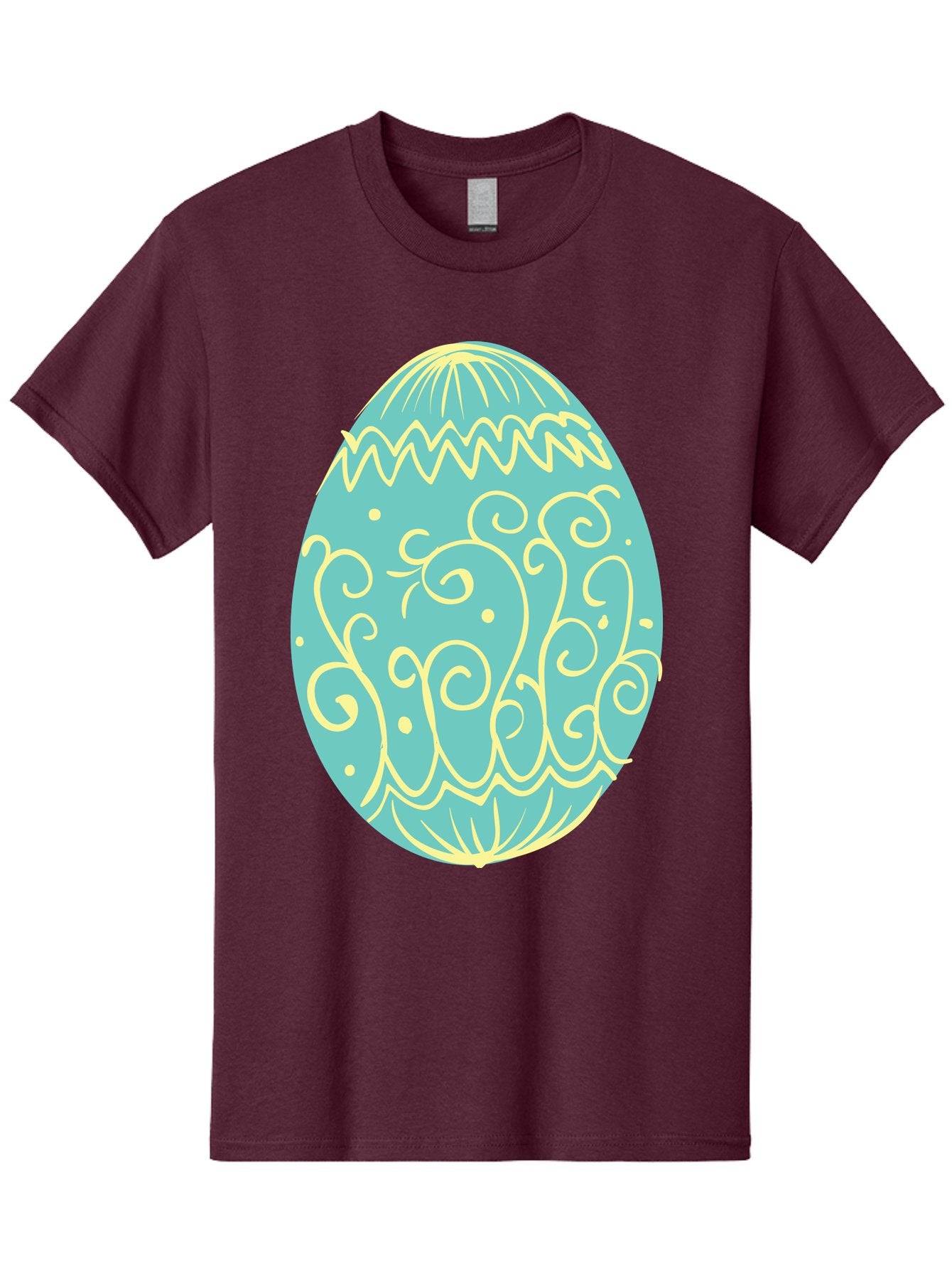 Decorated-Easter-Egg-1 Men'S Graphic Tee, 100% Cotton, Comfortable Casual Summer Wear, Machine Washable, Decorative Easter Egg, Yellow Swirls, Blue Egg, Festive Design, Spring Theme, Easter Symbol, Intricate Patterns, Abstract Art, Aac632 13