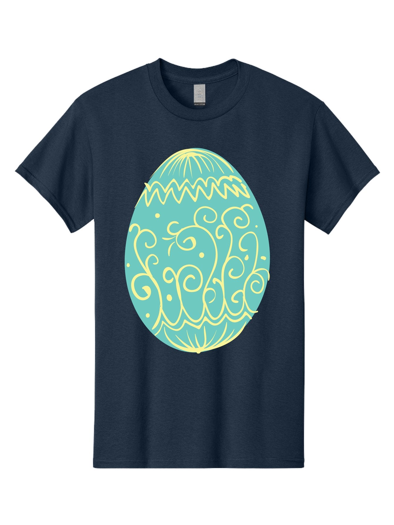 Decorated-Easter-Egg-1 Men'S Graphic Tee, 100% Cotton, Comfortable Casual Summer Wear, Machine Washable, Decorative Easter Egg, Yellow Swirls, Blue Egg, Festive Design, Spring Theme, Easter Symbol, Intricate Patterns, Abstract Art, Aac632 3