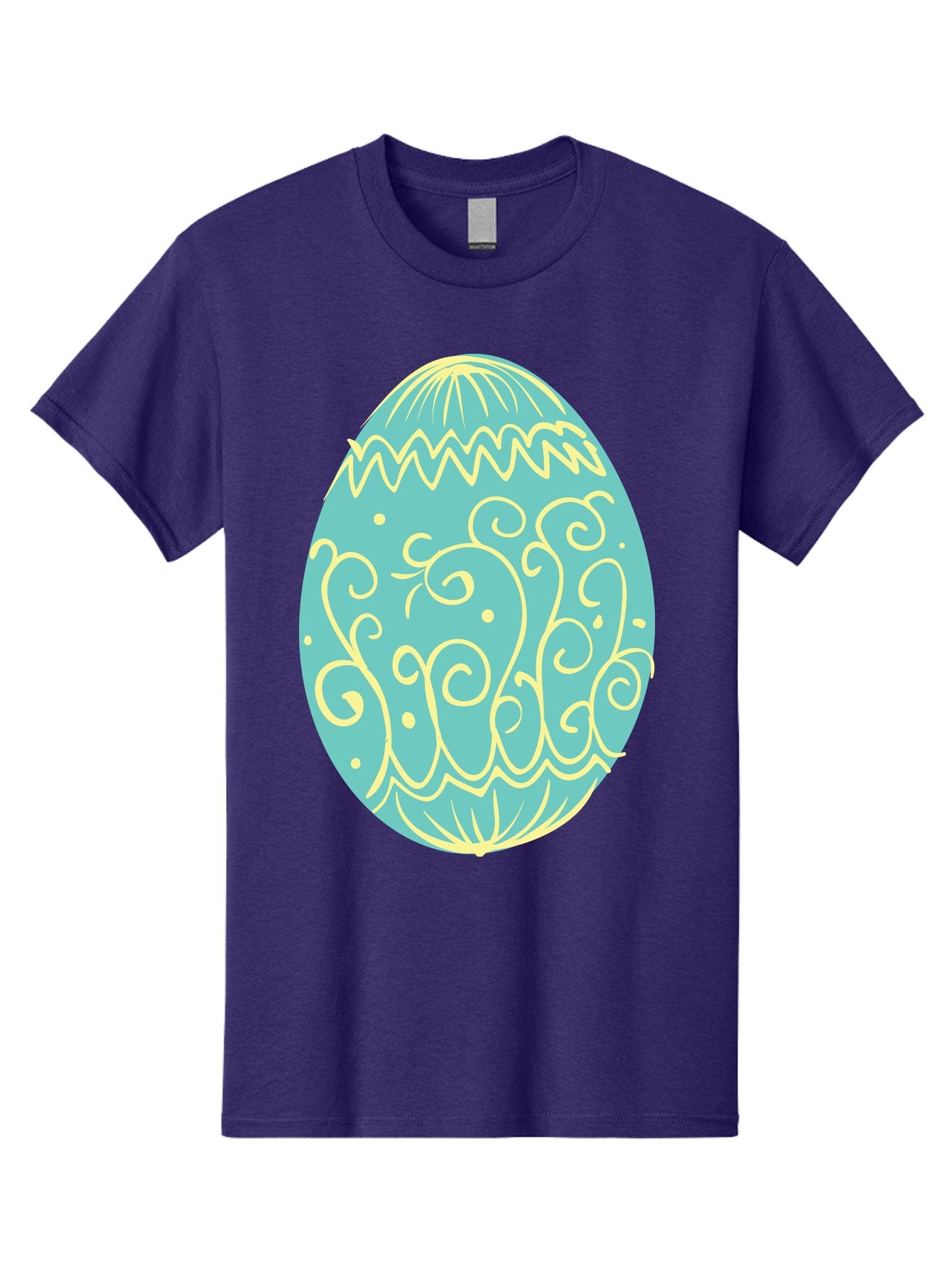 Decorated-Easter-Egg-1 Men'S Graphic Tee, 100% Cotton, Comfortable Casual Summer Wear, Machine Washable, Decorative Easter Egg, Yellow Swirls, Blue Egg, Festive Design, Spring Theme, Easter Symbol, Intricate Patterns, Abstract Art, Aac632