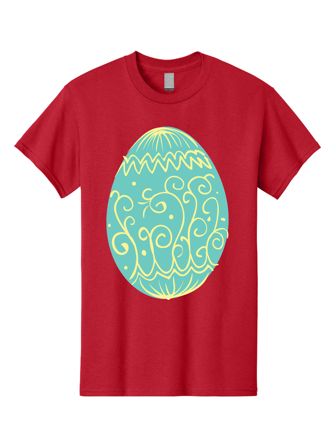 Decorated-Easter-Egg-1 Men'S Graphic Tee, 100% Cotton, Comfortable Casual Summer Wear, Machine Washable, Decorative Easter Egg, Yellow Swirls, Blue Egg, Festive Design, Spring Theme, Easter Symbol, Intricate Patterns, Abstract Art, Aac632 23
