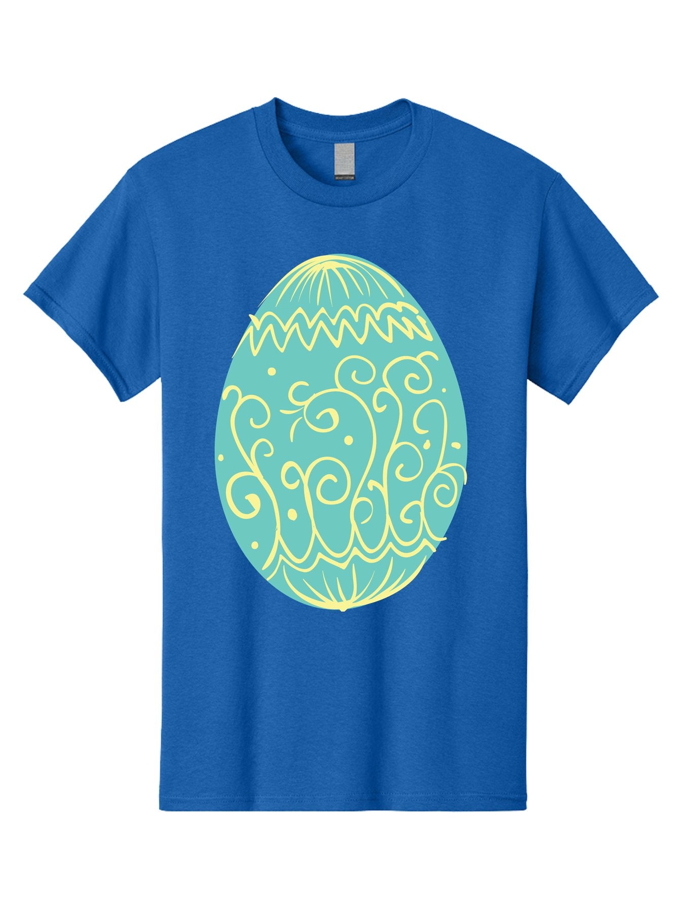 Decorated-Easter-Egg-1 Men'S Graphic Tee, 100% Cotton, Comfortable Casual Summer Wear, Machine Washable, Decorative Easter Egg, Yellow Swirls, Blue Egg, Festive Design, Spring Theme, Easter Symbol, Intricate Patterns, Abstract Art, Aac632 8