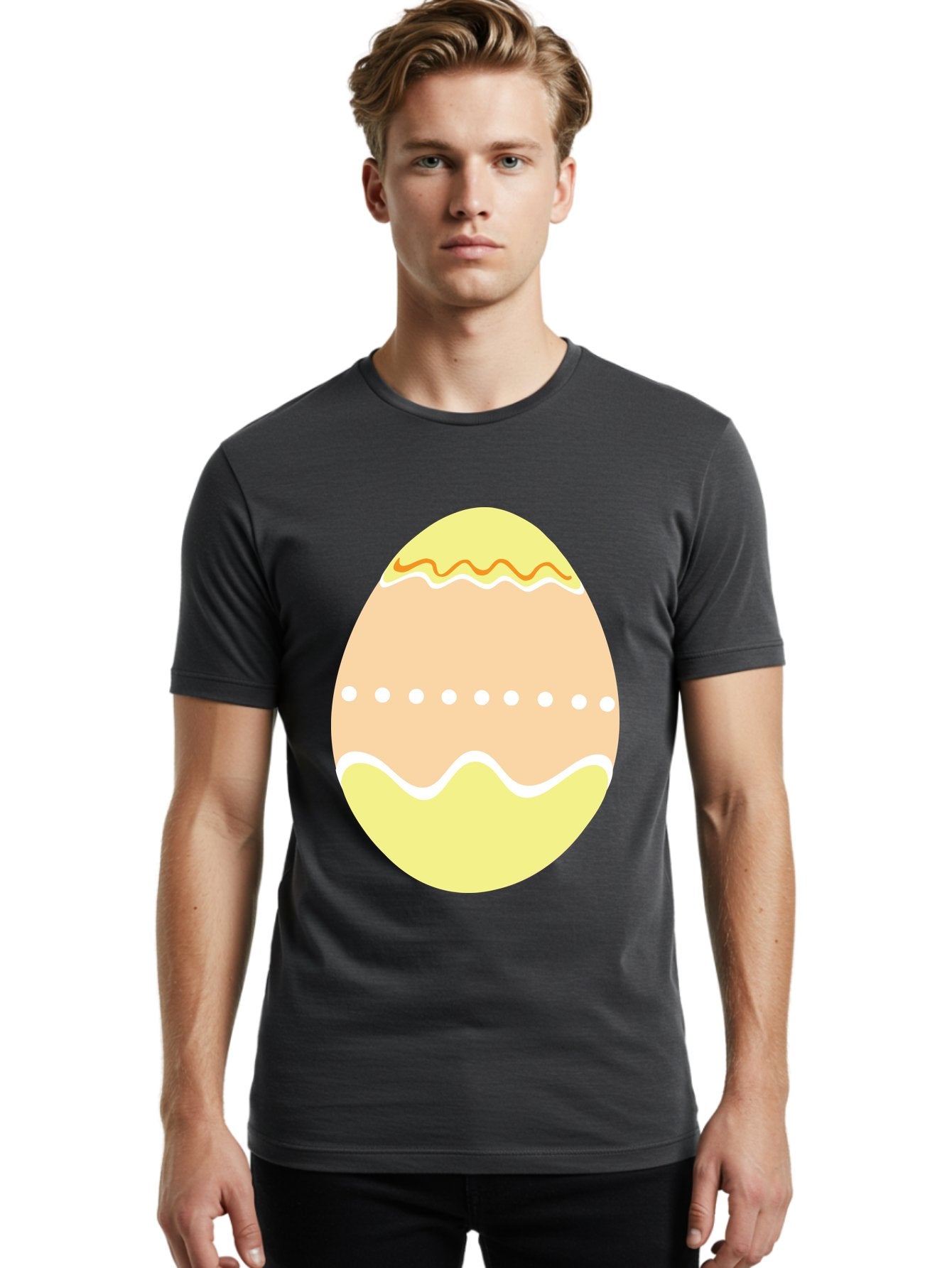 Decorated-Easter-Egg-2 Men'S Graphic Tee, 100% Cotton, Comfortable Casual Summer Wear, Machine Washable, Easter Egg, Decorated Egg, Spring Theme, Vibrant Colors, Wavy Lines, Dotted Pattern, Festive Design, Pastel Colors, Holiday Decoration, Aac633 30