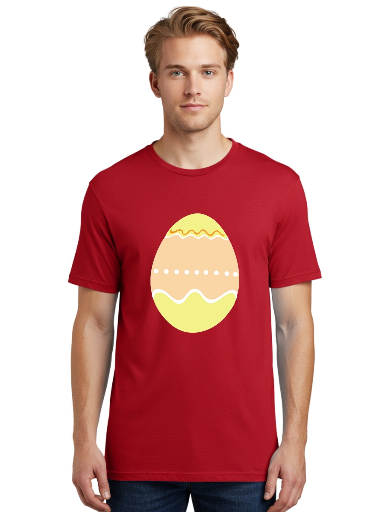 Decorated-Easter-Egg-2 Men'S Graphic Tee, 100% Cotton, Comfortable Casual Summer Wear, Machine Washable, Easter Egg, Decorated Egg, Spring Theme, Vibrant Colors, Wavy Lines, Dotted Pattern, Festive Design, Pastel Colors, Holiday Decoration, Aac633 25