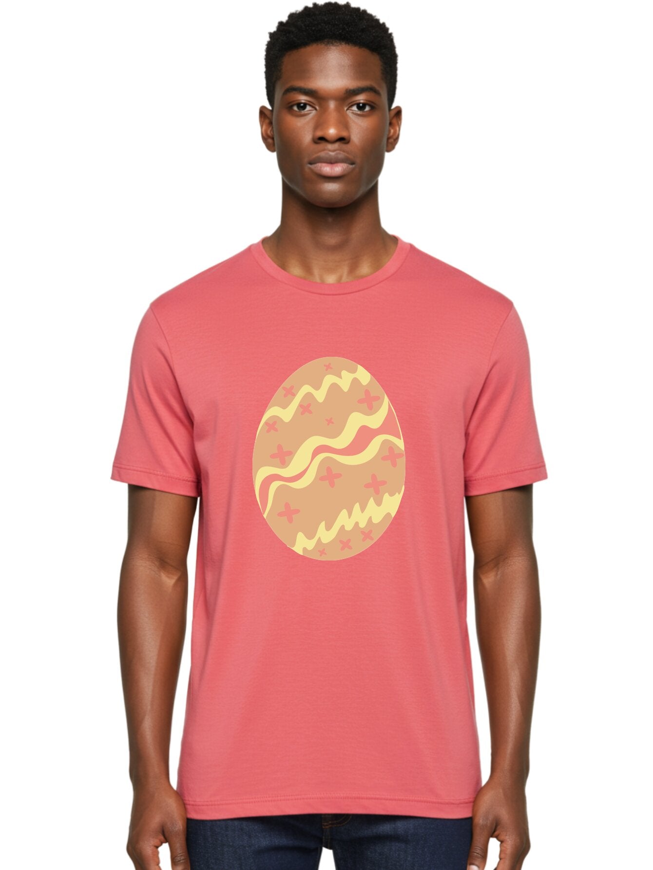 Decorated-Easter-Egg Men'S Graphic Tee, 100% Cotton, Comfortable Casual Summer Wear, Machine Washable, Easter Egg, Decorated Egg, Pastel Colors, Pink And Yellow Design, Cross Patterns, Wavy Lines, Spring Theme, Easter Decoration, Festive Egg Aac634 27