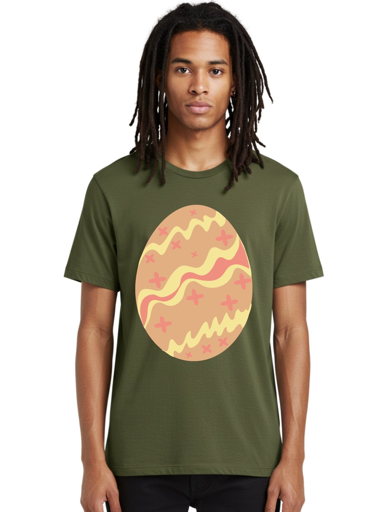 Decorated-Easter-Egg Men'S Graphic Tee, 100% Cotton, Comfortable Casual Summer Wear, Machine Washable, Easter Egg, Decorated Egg, Pastel Colors, Pink And Yellow Design, Cross Patterns, Wavy Lines, Spring Theme, Easter Decoration, Festive Egg Aac634 26