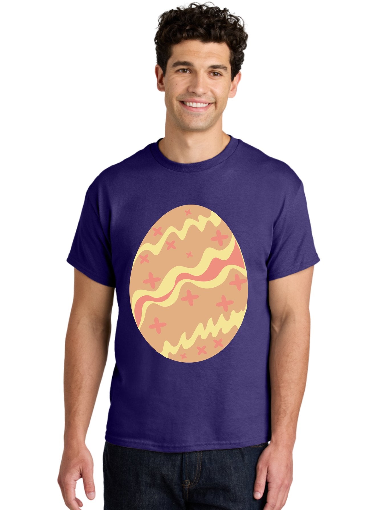 Decorated-Easter-Egg Men'S Graphic Tee, 100% Cotton, Comfortable Casual Summer Wear, Machine Washable, Easter Egg, Decorated Egg, Pastel Colors, Pink And Yellow Design, Cross Patterns, Wavy Lines, Spring Theme, Easter Decoration, Festive Egg Aac634 16