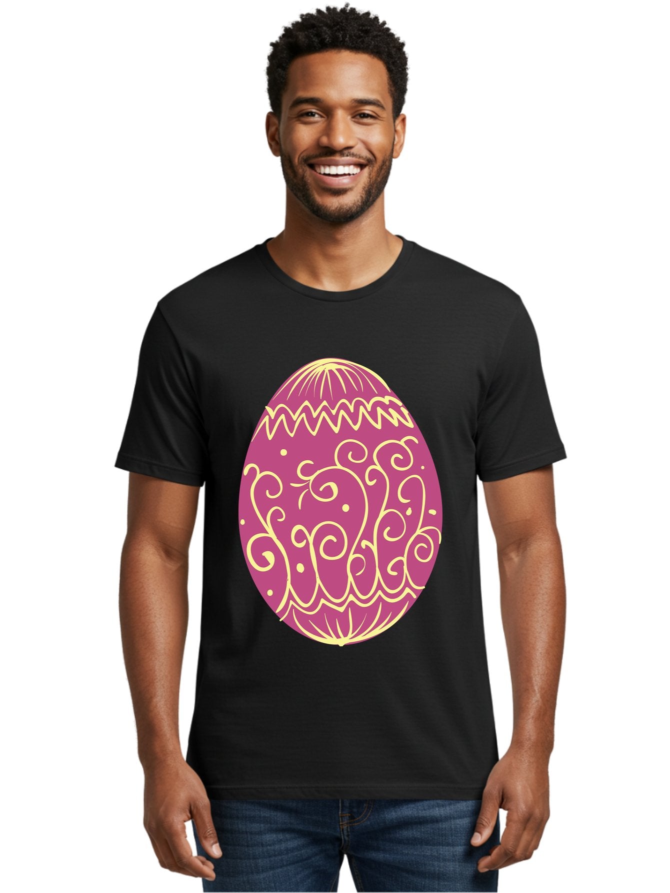 Decorated-Egg Men'S Graphic Tee, 100% Cotton, Comfortable Casual Summer Wear, Machine Washable, Decorated Easter Egg, Purple And Gold, Intricate Designs, Swirling Patterns, Festive Colors, Easter Celebration, Spring Decoration, Ornate Egg Aac635 17