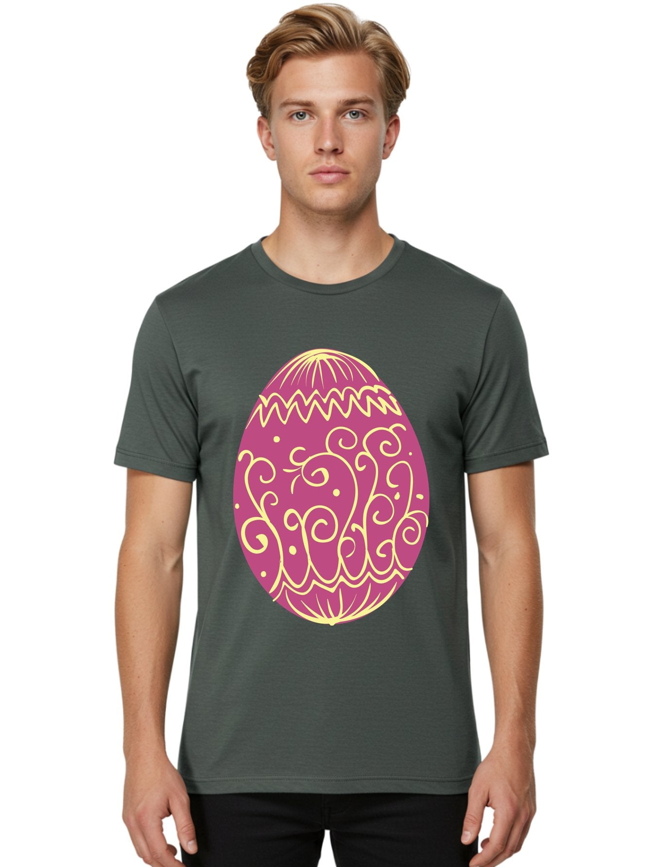 Decorated-Egg Men'S Graphic Tee, 100% Cotton, Comfortable Casual Summer Wear, Machine Washable, Decorated Easter Egg, Purple And Gold, Intricate Designs, Swirling Patterns, Festive Colors, Easter Celebration, Spring Decoration, Ornate Egg Aac635 29