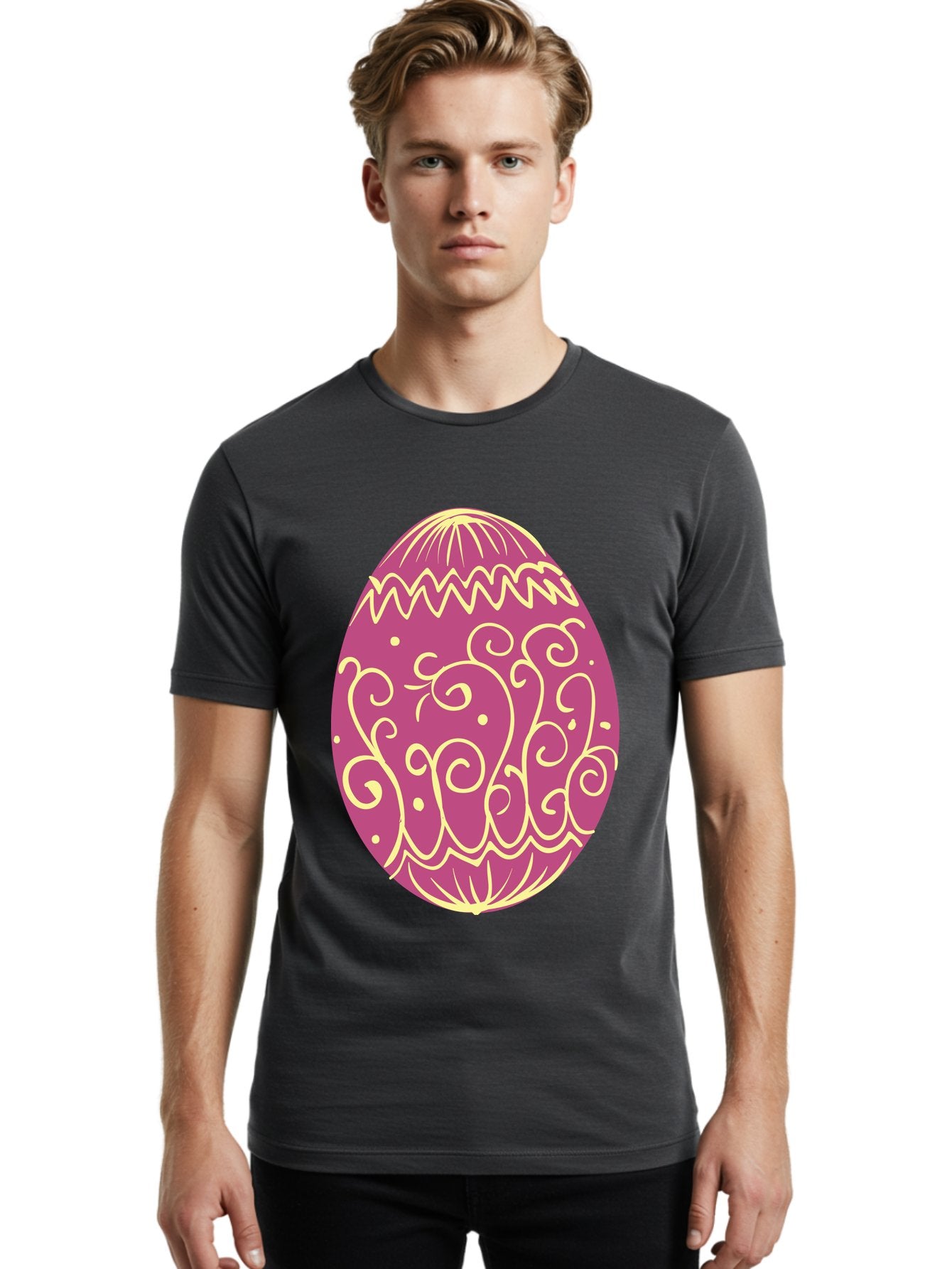 Decorated-Egg Men'S Graphic Tee, 100% Cotton, Comfortable Casual Summer Wear, Machine Washable, Decorated Easter Egg, Purple And Gold, Intricate Designs, Swirling Patterns, Festive Colors, Easter Celebration, Spring Decoration, Ornate Egg Aac635 18