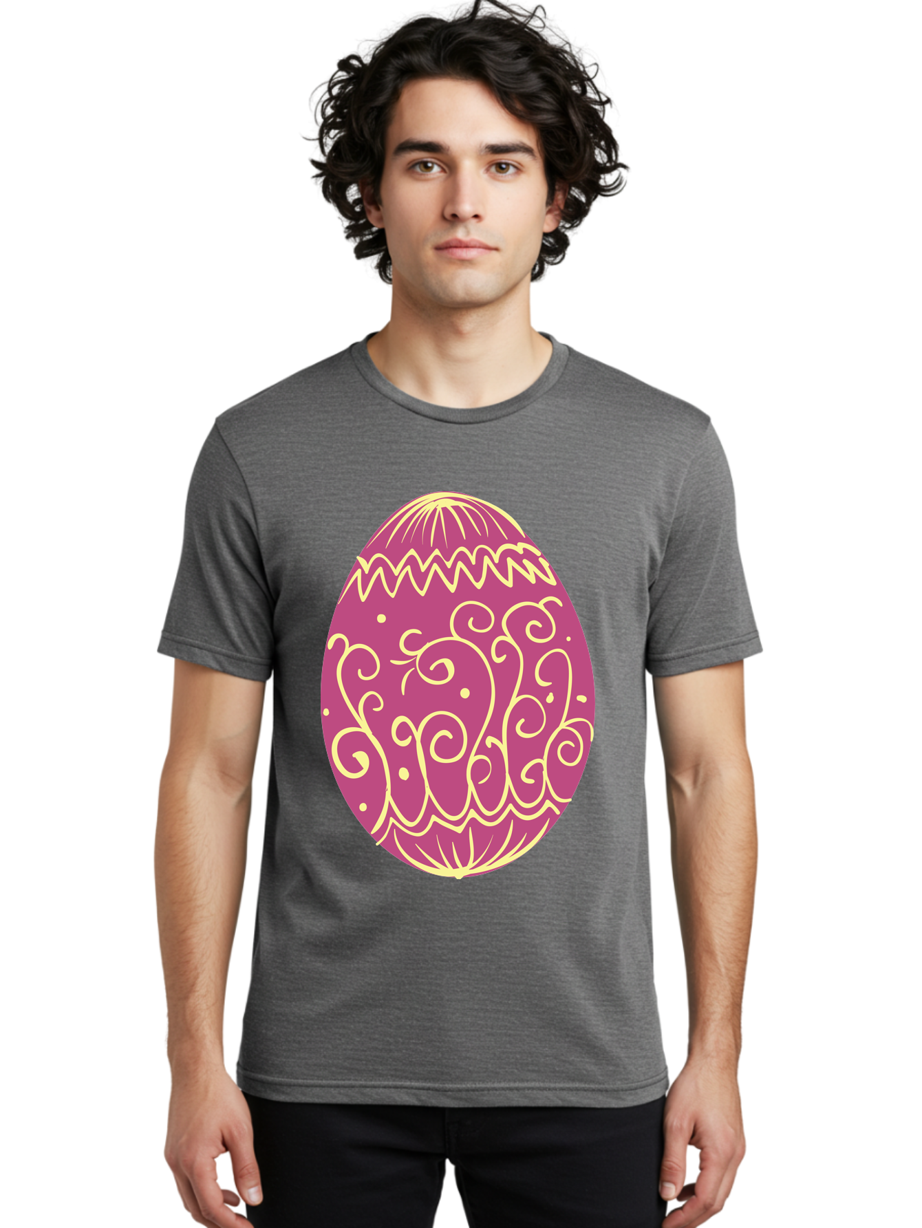 Decorated-Egg Men'S Graphic Tee, 100% Cotton, Comfortable Casual Summer Wear, Machine Washable, Decorated Easter Egg, Purple And Gold, Intricate Designs, Swirling Patterns, Festive Colors, Easter Celebration, Spring Decoration, Ornate Egg Aac635