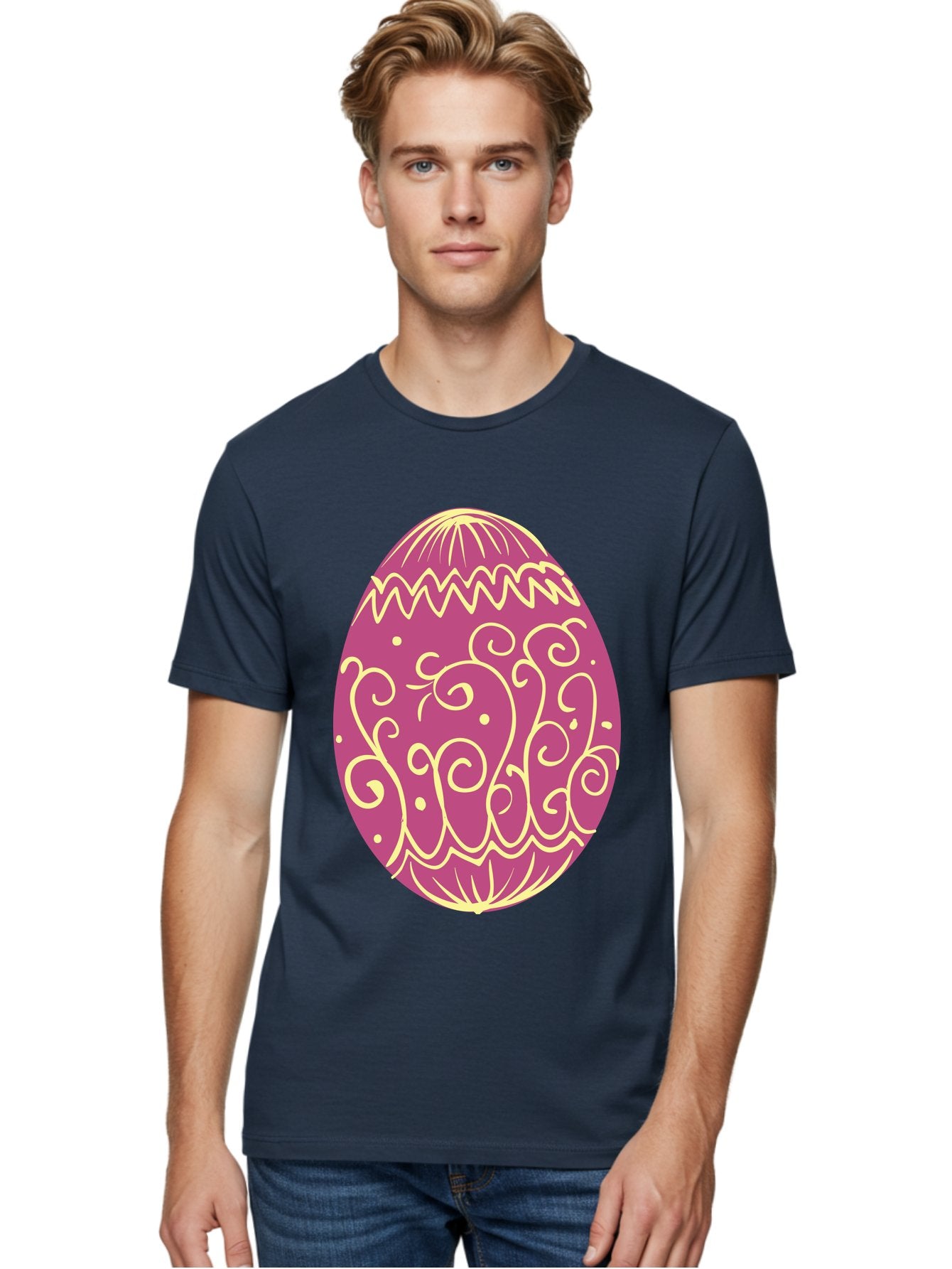 Decorated-Egg Men'S Graphic Tee, 100% Cotton, Comfortable Casual Summer Wear, Machine Washable, Decorated Easter Egg, Purple And Gold, Intricate Designs, Swirling Patterns, Festive Colors, Easter Celebration, Spring Decoration, Ornate Egg Aac635 24