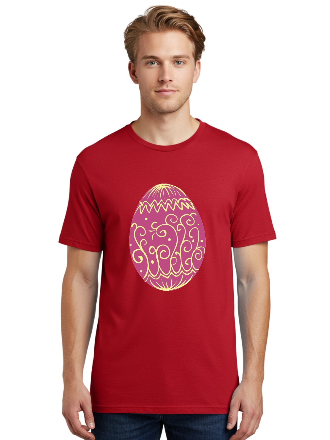 Decorated-Egg Men'S Graphic Tee, 100% Cotton, Comfortable Casual Summer Wear, Machine Washable, Decorated Easter Egg, Purple And Gold, Intricate Designs, Swirling Patterns, Festive Colors, Easter Celebration, Spring Decoration, Ornate Egg Aac635 23