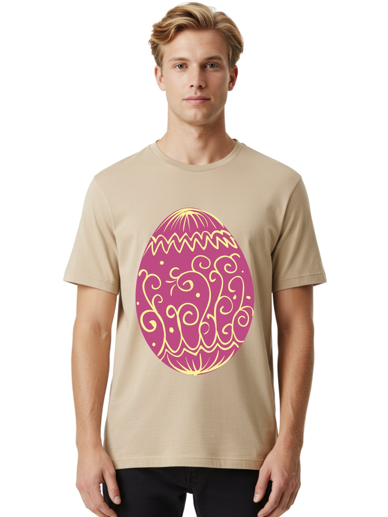 Decorated-Egg Men'S Graphic Tee, 100% Cotton, Comfortable Casual Summer Wear, Machine Washable, Decorated Easter Egg, Purple And Gold, Intricate Designs, Swirling Patterns, Festive Colors, Easter Celebration, Spring Decoration, Ornate Egg Aac635 16