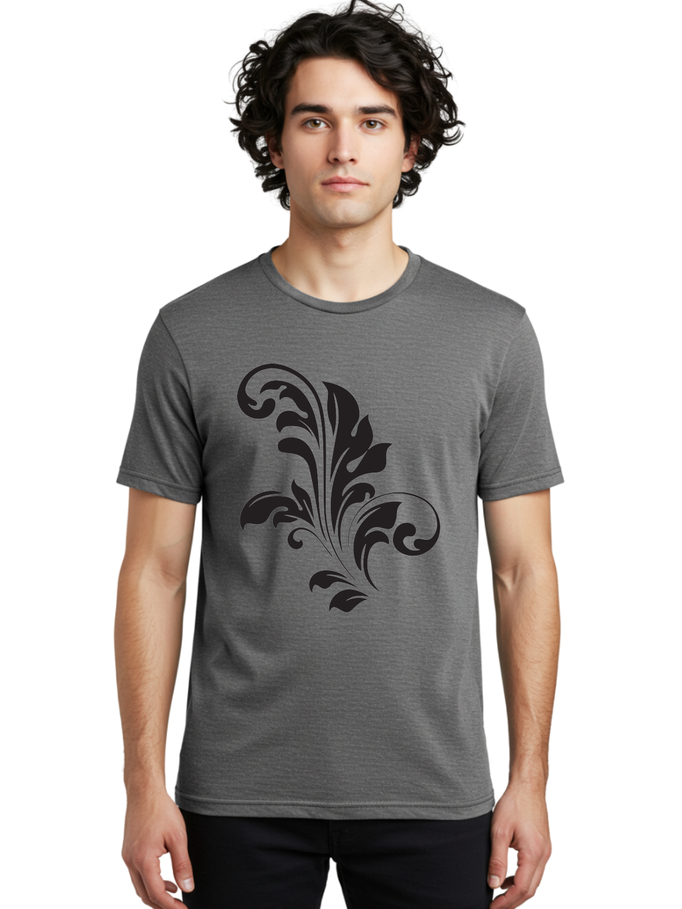 Decorative-Leaf-Pattern Men'S Graphic Tee, 100% Cotton, Comfortable Casual Summer Wear, Machine Washable, Floral Pattern, Leaf Design, Luxury Decor, Elegant Motifs, Intricate Details, Ornate Style, Classic Design Elements, Decorative Art Aac636 18