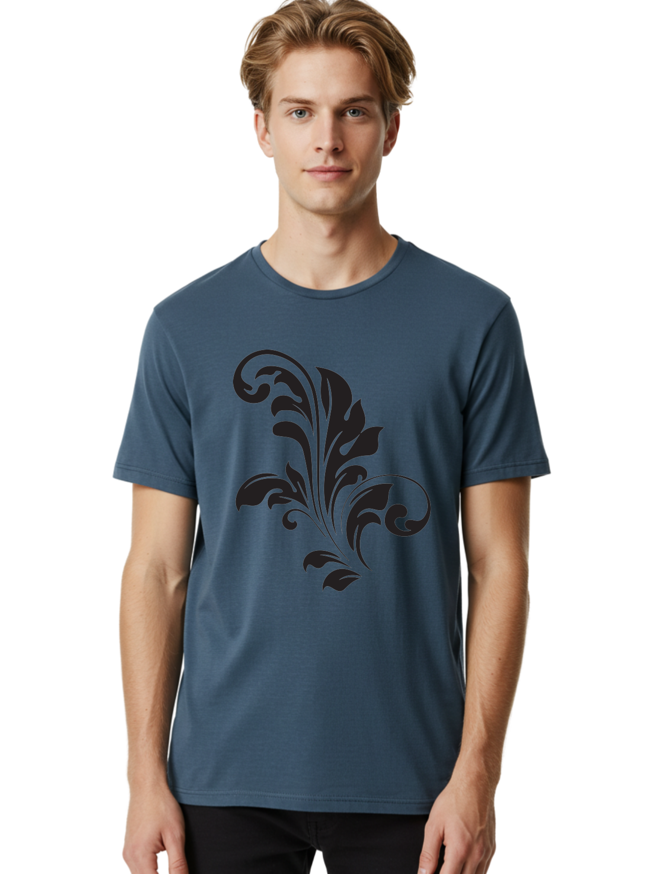 Decorative-Leaf-Pattern Men'S Graphic Tee, 100% Cotton, Comfortable Casual Summer Wear, Machine Washable, Floral Pattern, Leaf Design, Luxury Decor, Elegant Motifs, Intricate Details, Ornate Style, Classic Design Elements, Decorative Art Aac636 22