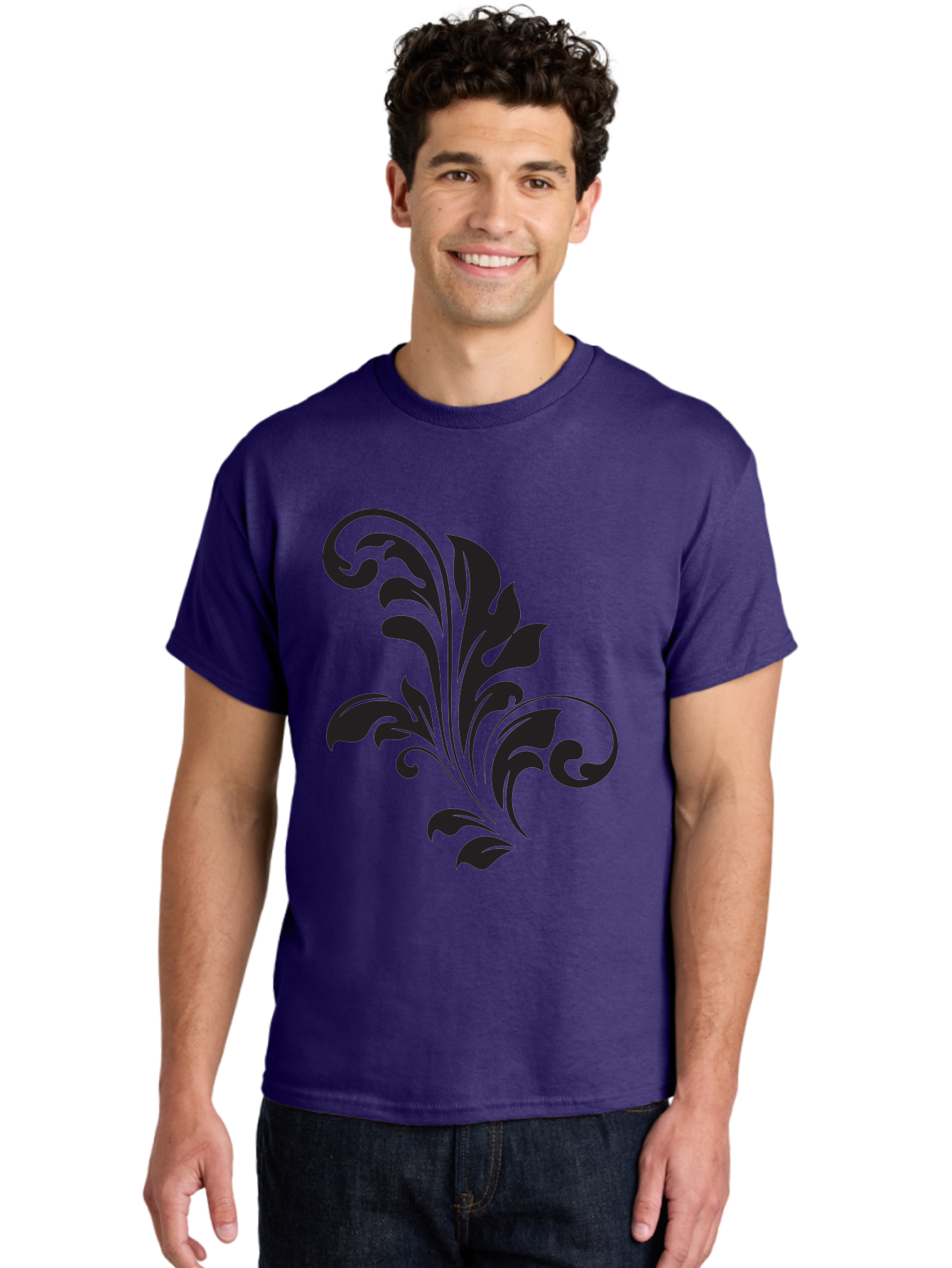 Decorative-Leaf-Pattern Men'S Graphic Tee, 100% Cotton, Comfortable Casual Summer Wear, Machine Washable, Floral Pattern, Leaf Design, Luxury Decor, Elegant Motifs, Intricate Details, Ornate Style, Classic Design Elements, Decorative Art Aac636 30