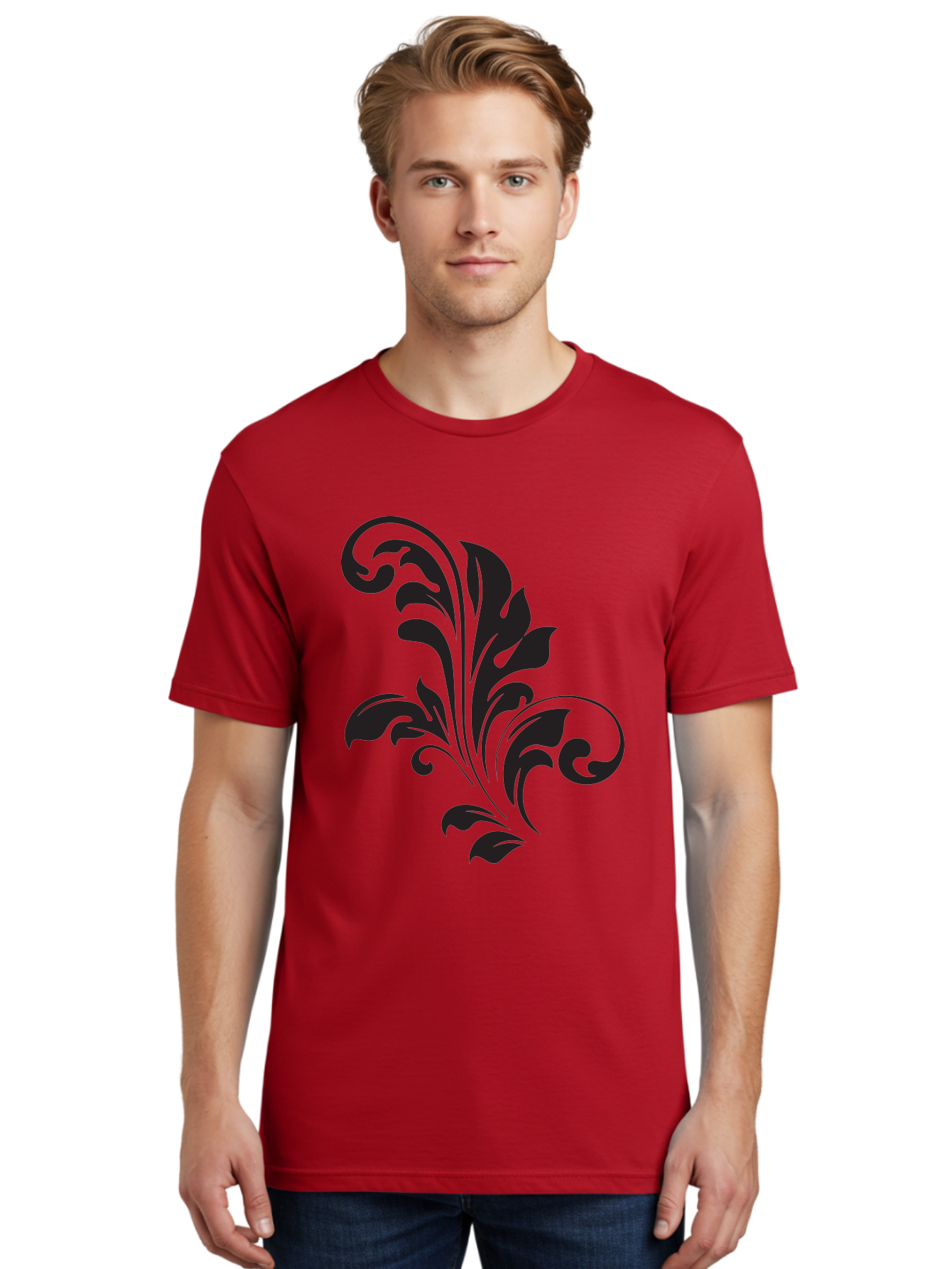 Decorative-Leaf-Pattern Men'S Graphic Tee, 100% Cotton, Comfortable Casual Summer Wear, Machine Washable, Floral Pattern, Leaf Design, Luxury Decor, Elegant Motifs, Intricate Details, Ornate Style, Classic Design Elements, Decorative Art Aac636 28