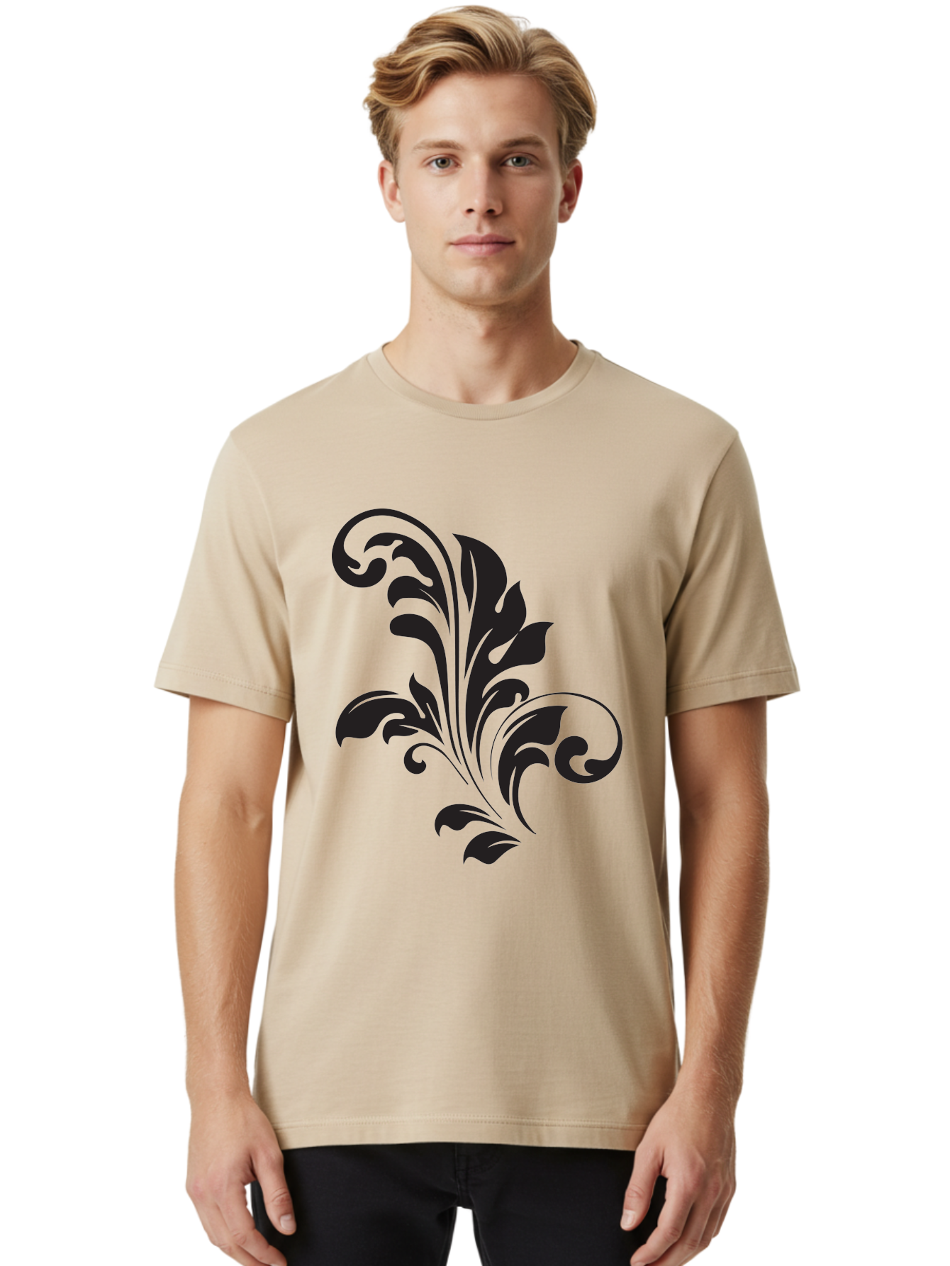 Decorative-Leaf-Pattern Men'S Graphic Tee, 100% Cotton, Comfortable Casual Summer Wear, Machine Washable, Floral Pattern, Leaf Design, Luxury Decor, Elegant Motifs, Intricate Details, Ornate Style, Classic Design Elements, Decorative Art Aac636 10