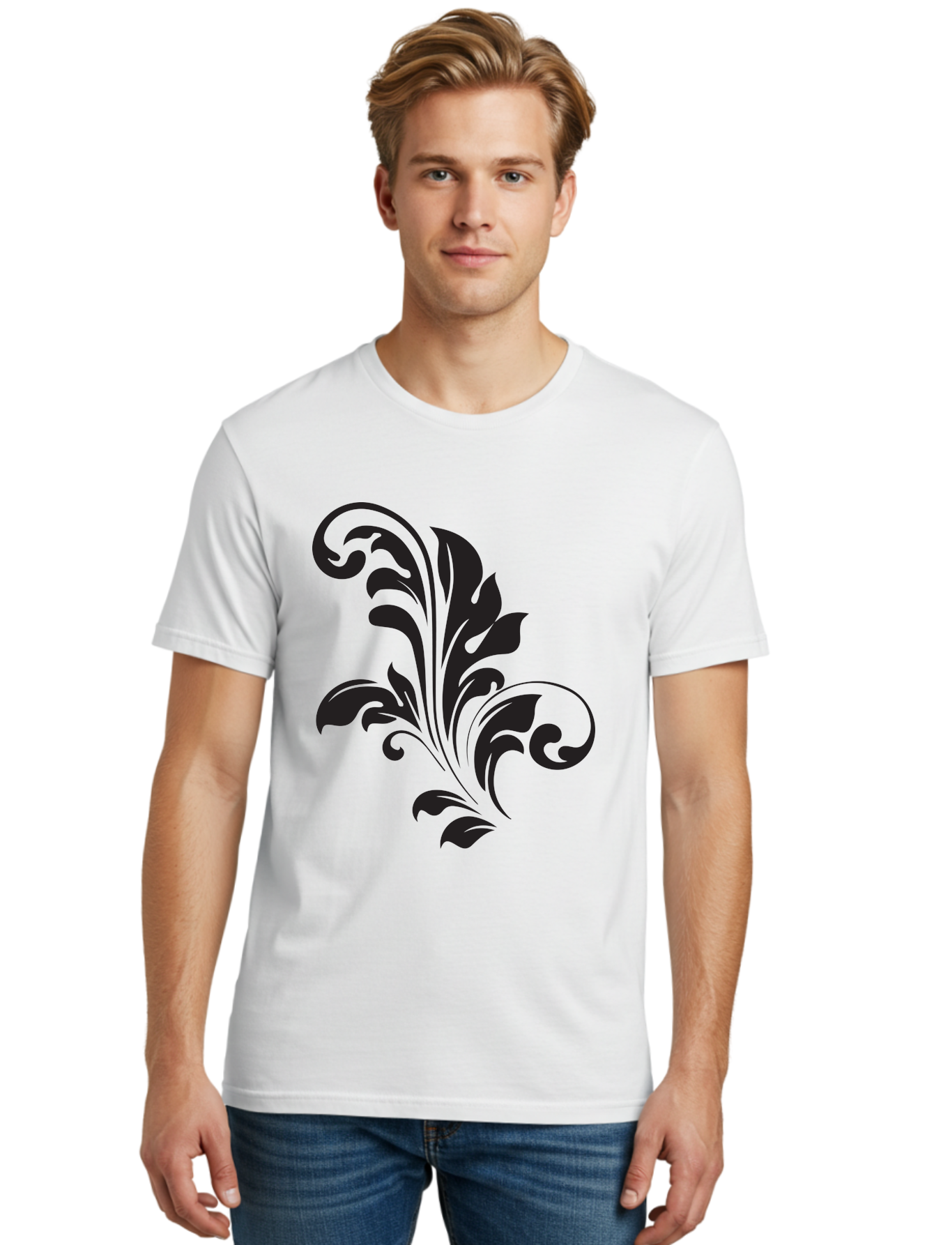 Decorative-Leaf-Pattern Men'S Graphic Tee, 100% Cotton, Comfortable Casual Summer Wear, Machine Washable, Floral Pattern, Leaf Design, Luxury Decor, Elegant Motifs, Intricate Details, Ornate Style, Classic Design Elements, Decorative Art Aac636 16