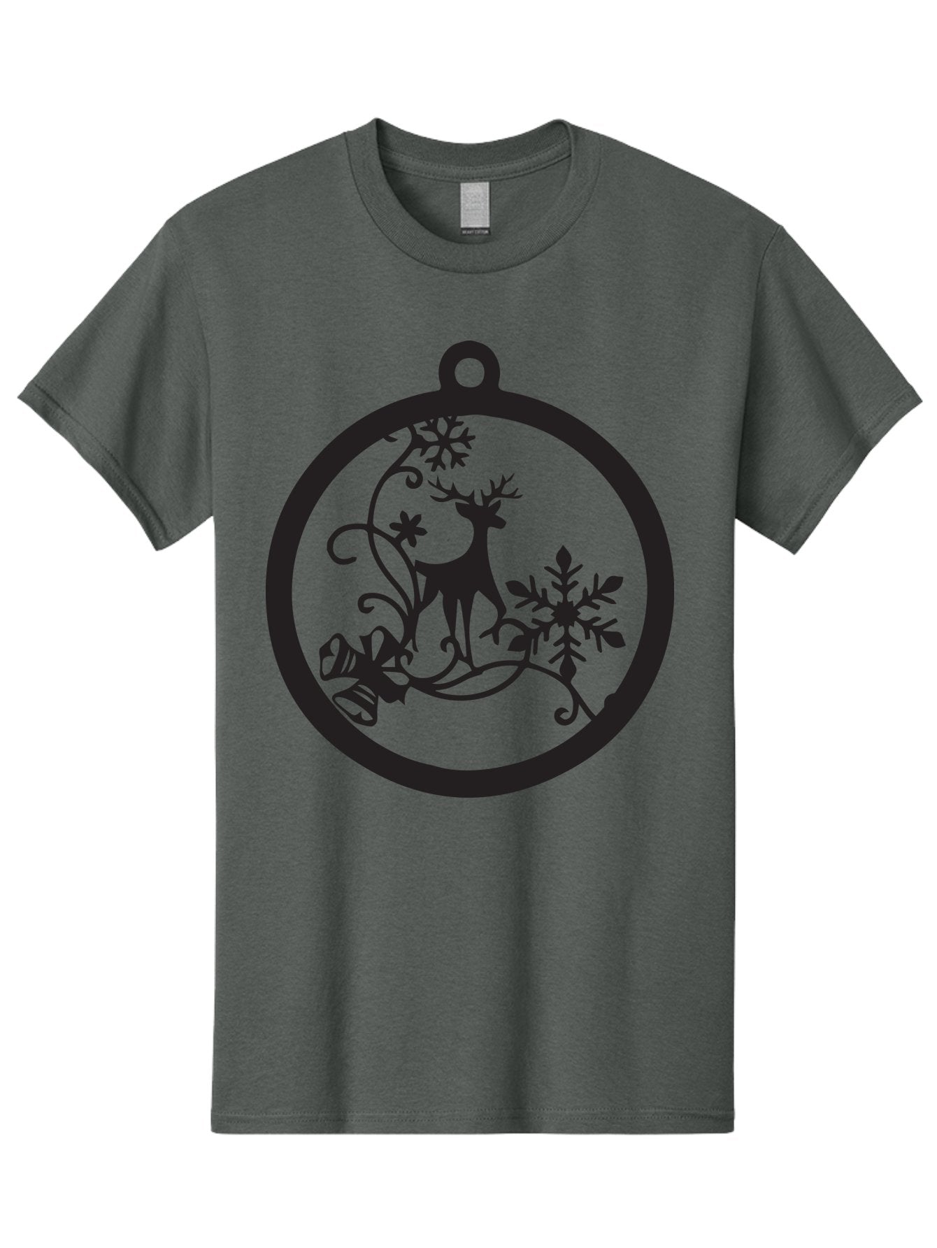 Deer-And-Snowflakes-Ornament Men'S Graphic Tee, 100% Cotton, Comfortable Casual Summer Wear, Machine Washable, Reindeer Silhouette, Christmas Decoration, Festive Design, Winter Wonderland, Holiday Decor, Snowflakes, Leaves, Aac637 5