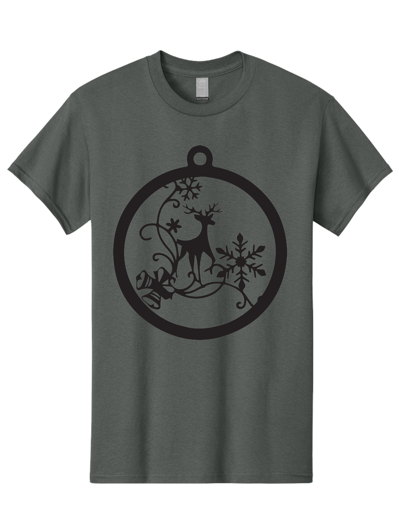 Deer-And-Snowflakes-Ornament Men'S Graphic Tee, 100% Cotton, Comfortable Casual Summer Wear, Machine Washable, Reindeer Silhouette, Christmas Decoration, Festive Design, Winter Wonderland, Holiday Decor, Snowflakes, Leaves, Aac637 15