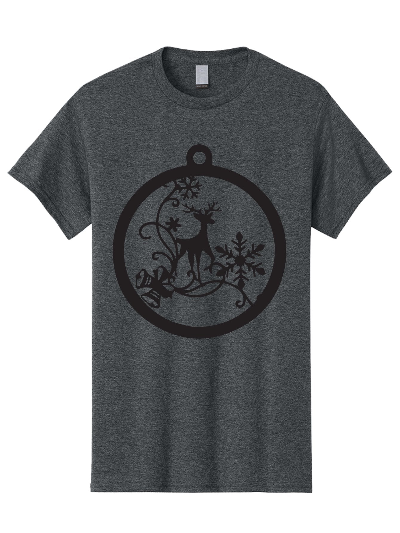 Deer-And-Snowflakes-Ornament Men'S Graphic Tee, 100% Cotton, Comfortable Casual Summer Wear, Machine Washable, Reindeer Silhouette, Christmas Decoration, Festive Design, Winter Wonderland, Holiday Decor, Snowflakes, Leaves, Aac637 12