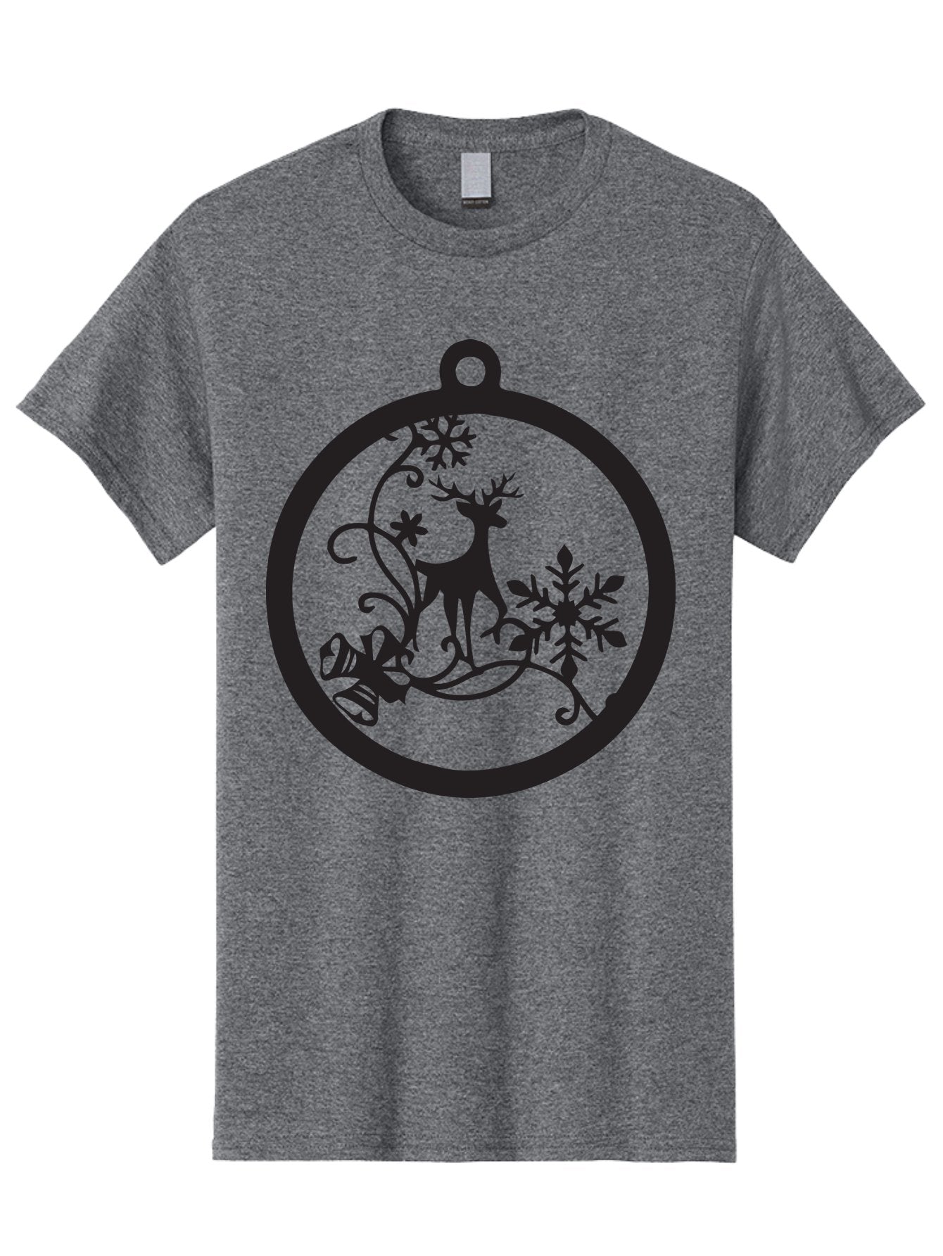 Deer-And-Snowflakes-Ornament Men'S Graphic Tee, 100% Cotton, Comfortable Casual Summer Wear, Machine Washable, Reindeer Silhouette, Christmas Decoration, Festive Design, Winter Wonderland, Holiday Decor, Snowflakes, Leaves, Aac637