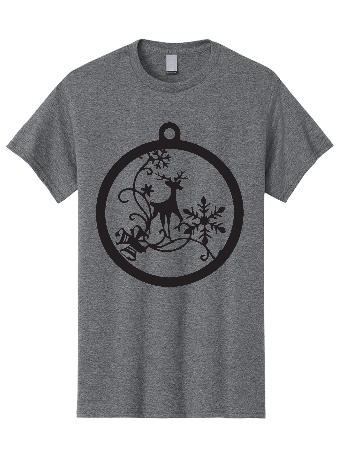 Deer-And-Snowflakes-Ornament Men'S Graphic Tee, 100% Cotton, Comfortable Casual Summer Wear, Machine Washable, Reindeer Silhouette, Christmas Decoration, Festive Design, Winter Wonderland, Holiday Decor, Snowflakes, Leaves, Aac637 21